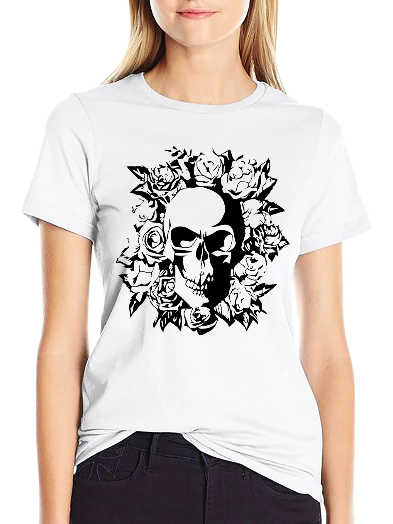 Skull and Roses Graphic T-Shirt - Dark Aesthetic