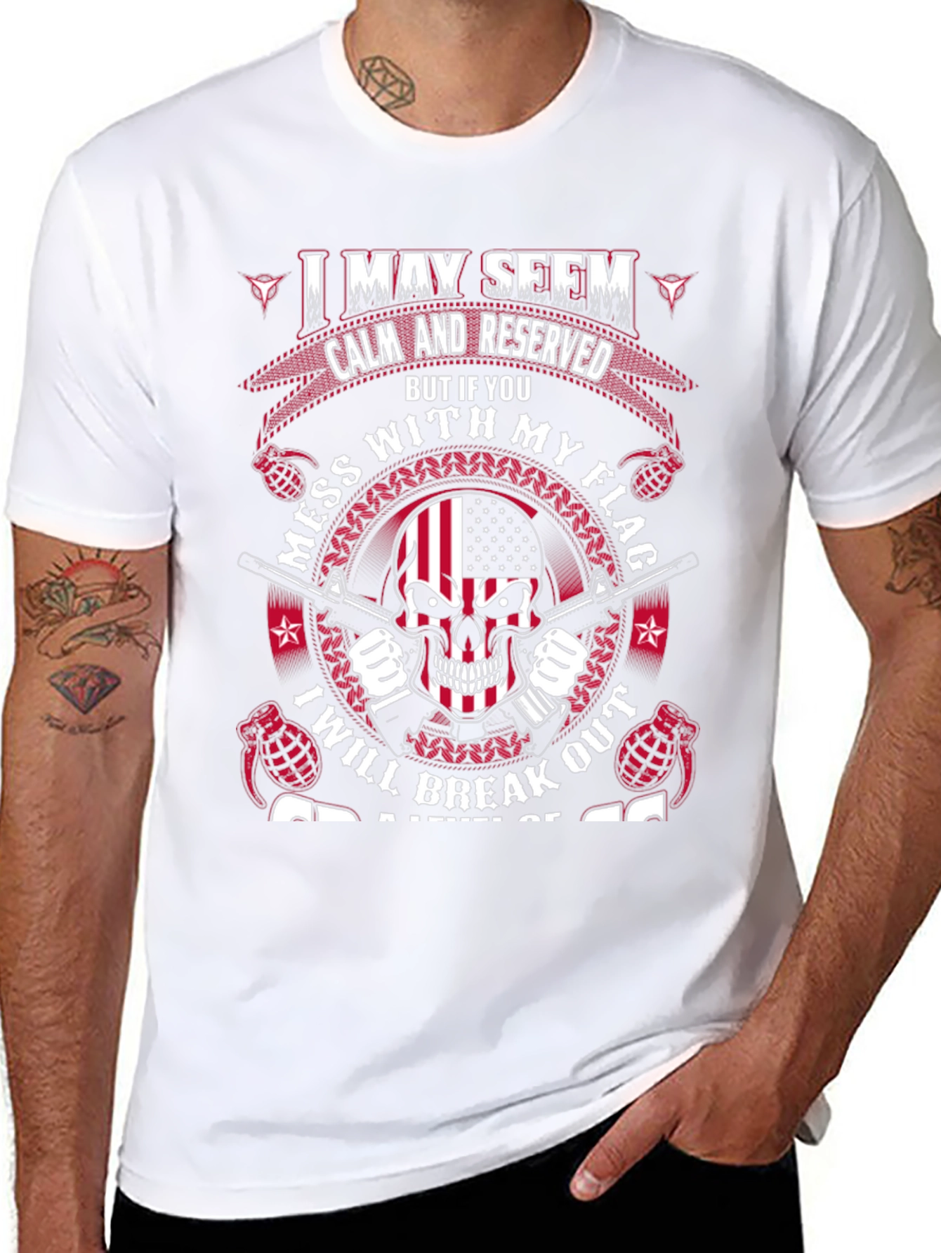 Patriotic Skull T-Shirt: Calm & Reserved