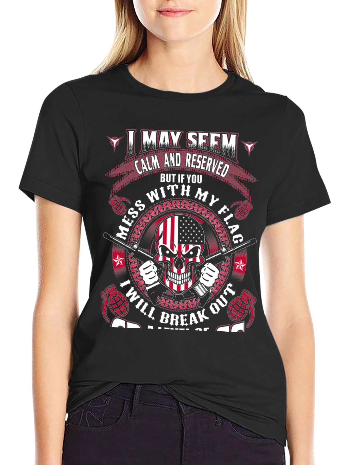 Patriotic Skull T-Shirt: Calm & Reserved