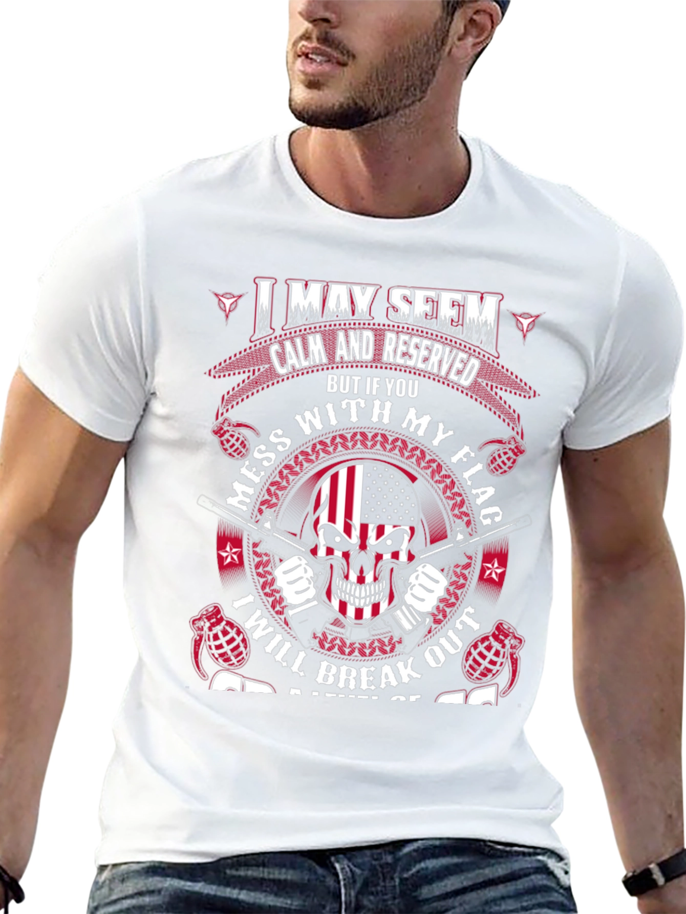 Patriotic Skull T-Shirt: Calm & Reserved
