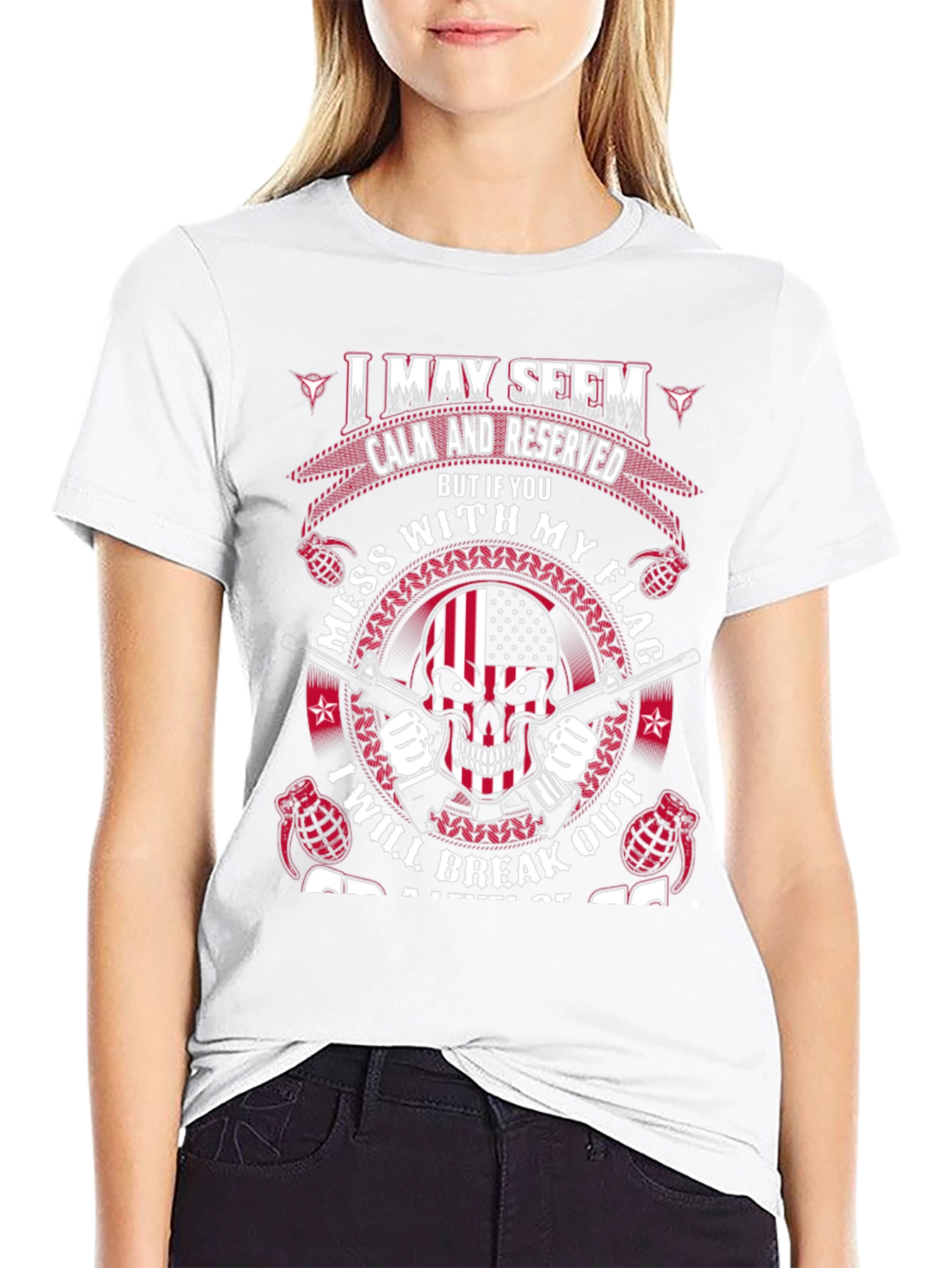 Patriotic Skull T-Shirt: Calm & Reserved