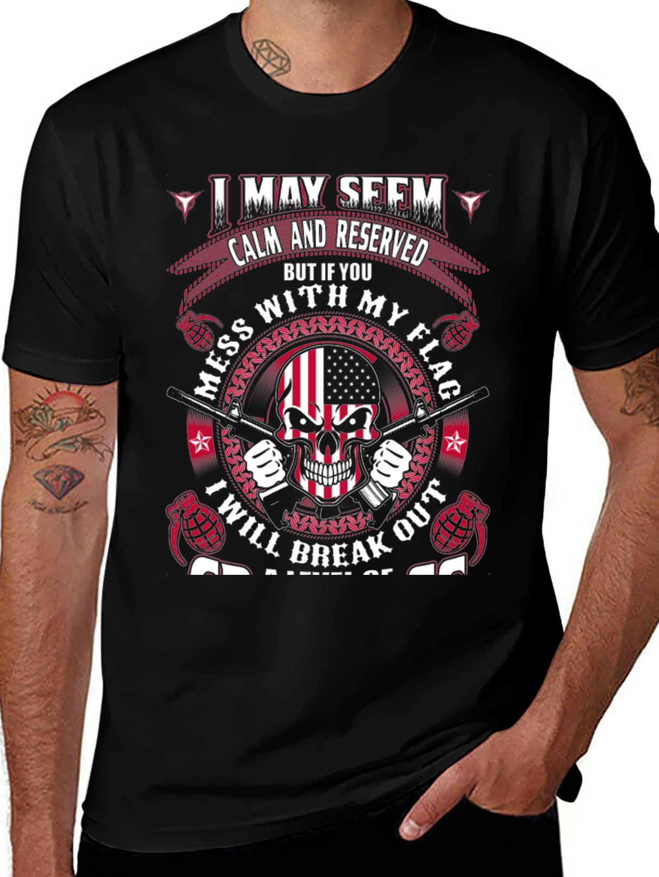 Patriotic Skull T-Shirt: Calm & Reserved
