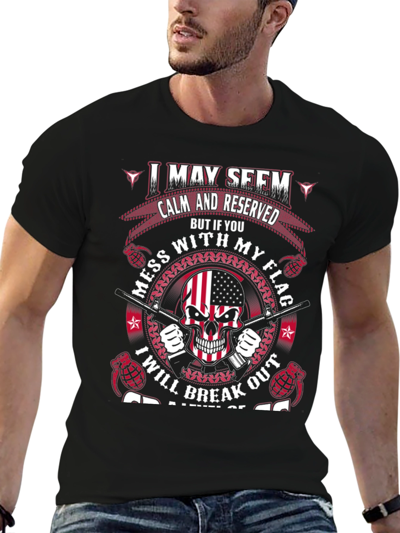 Patriotic Skull T-Shirt: Calm & Reserved