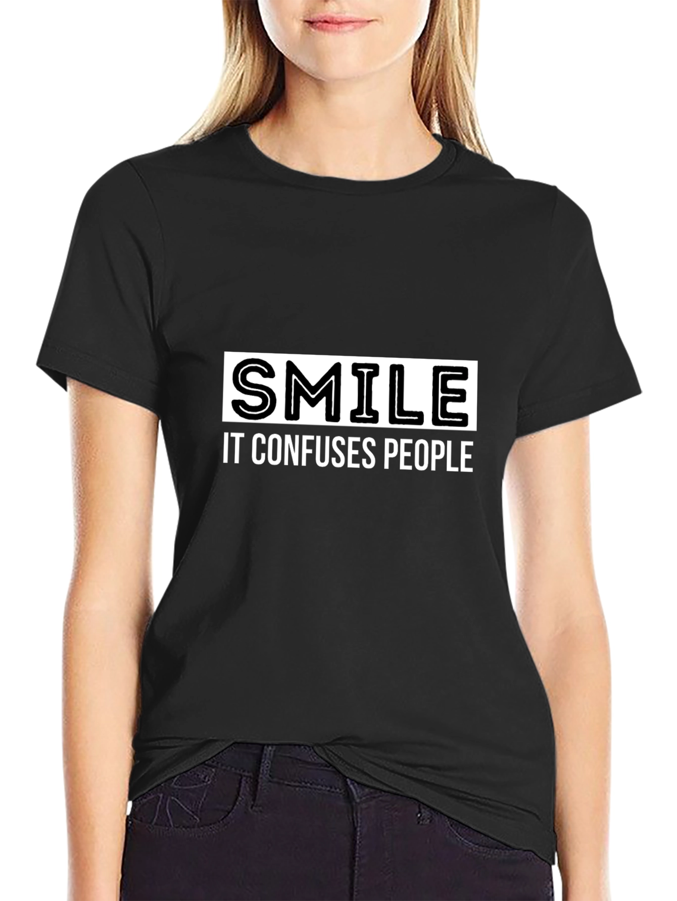 Smile Confuses People Black Graphic Tee