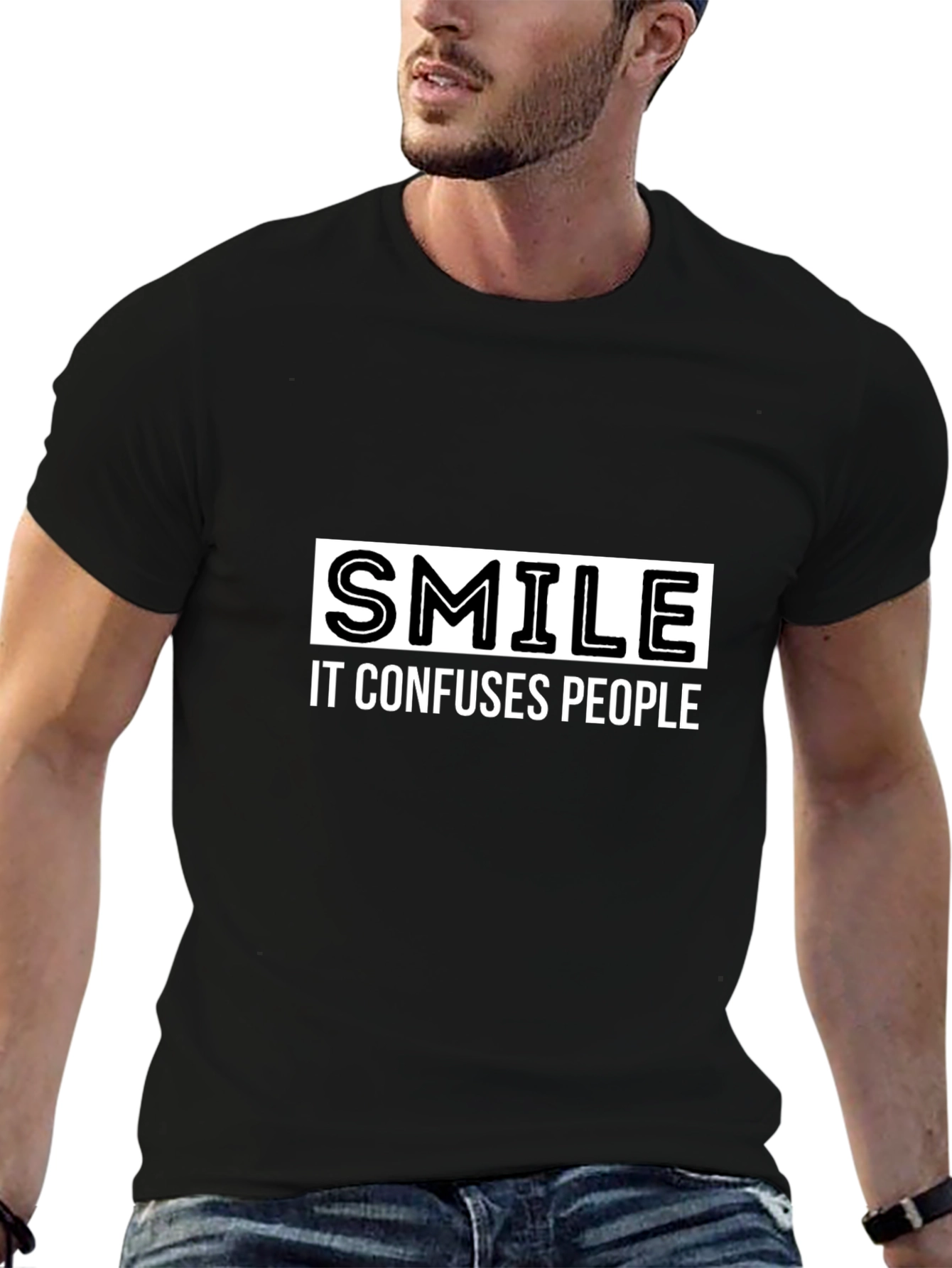Smile Confuses People Black Graphic Tee