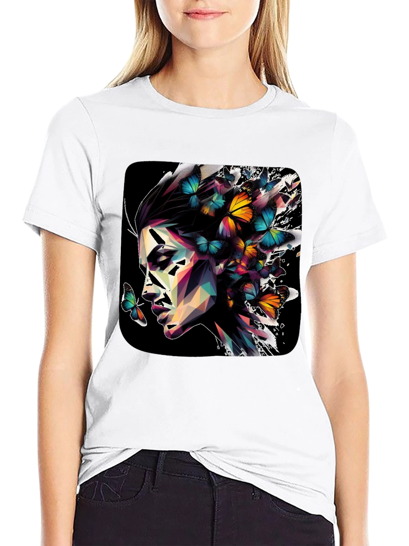 Butterfly Prism Face Graphic Black T-Shirt