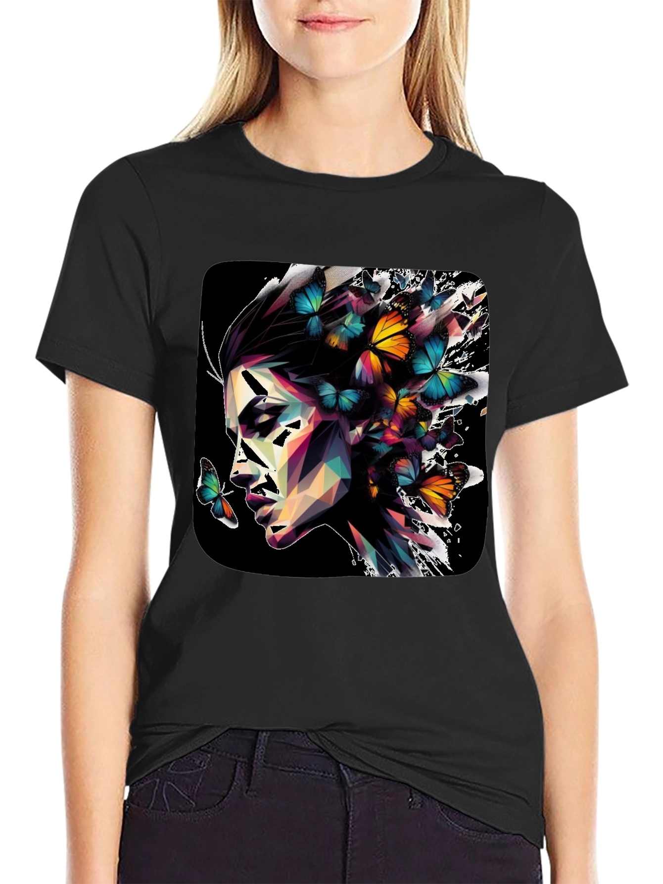 Butterfly Prism Face Graphic Black T-Shirt