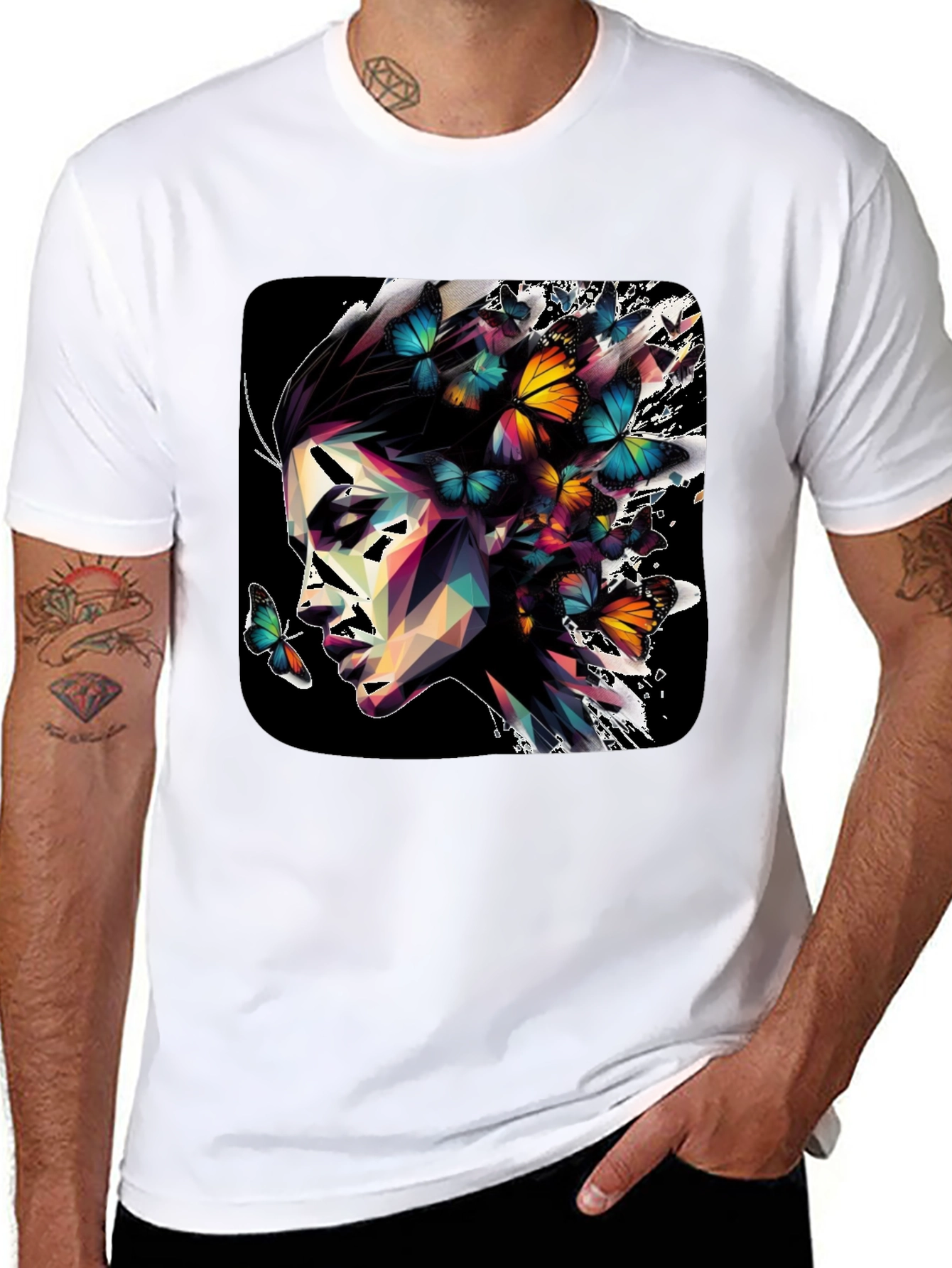 Butterfly Prism Face Graphic Black T-Shirt
