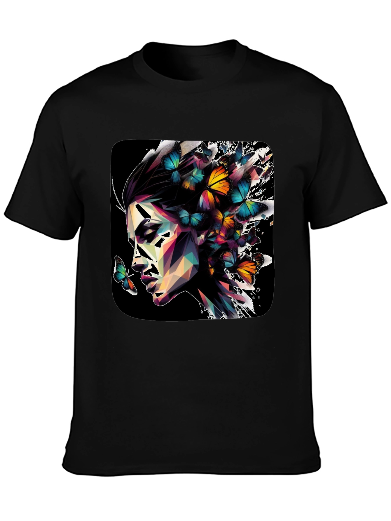 Butterfly Prism Face Graphic Black T-Shirt