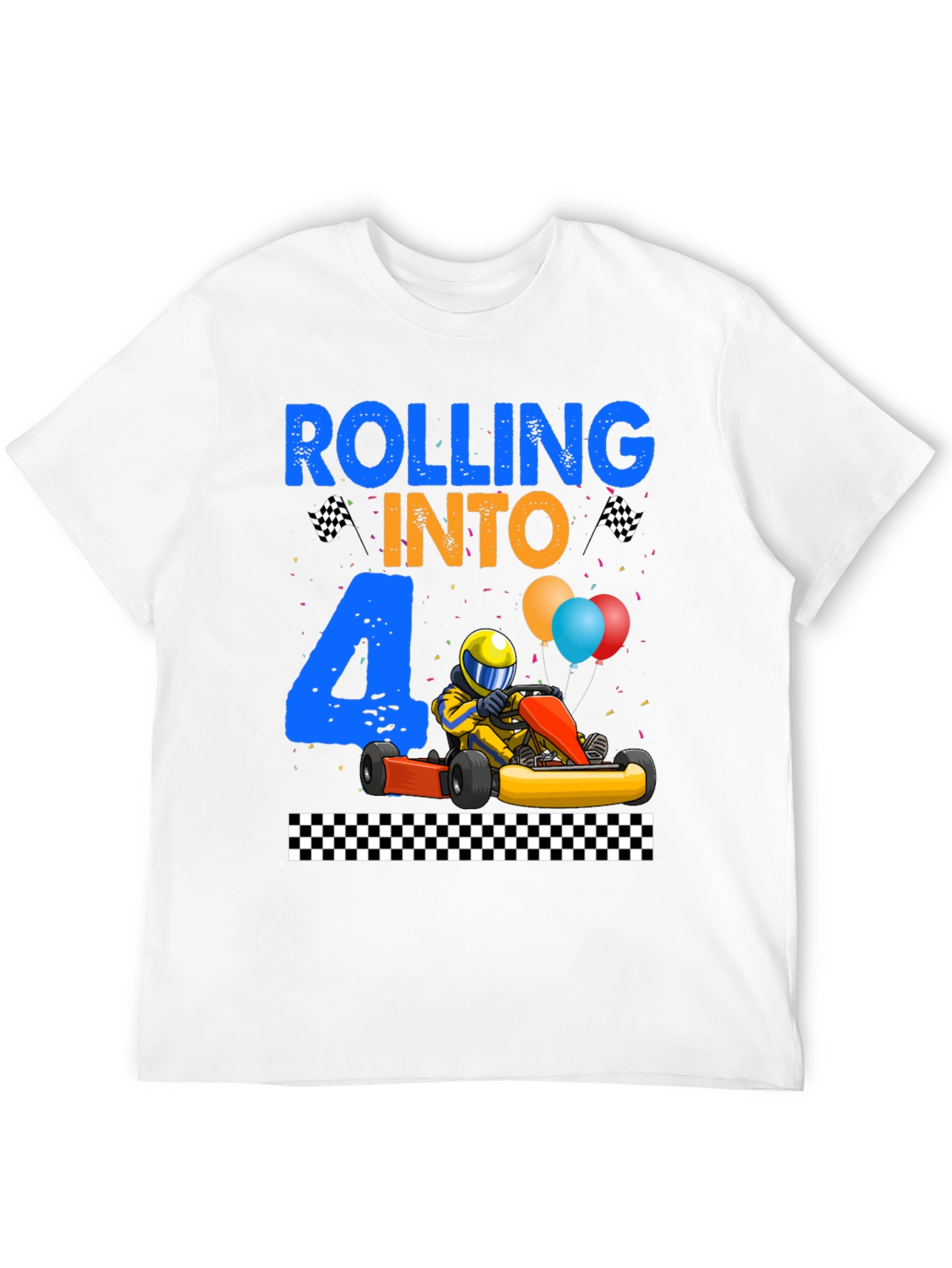 Rolling Into 4 Birthday T-Shirt Kart Racing Tee