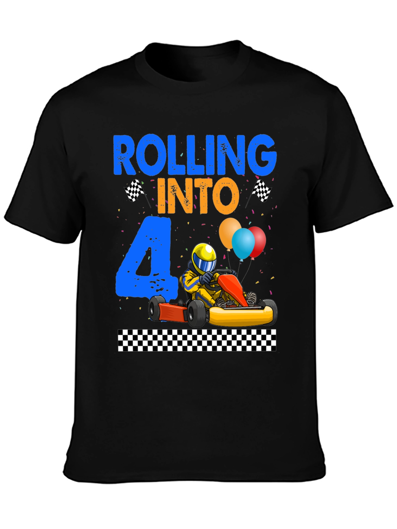 Rolling Into 4 Birthday T-Shirt Kart Racing Tee