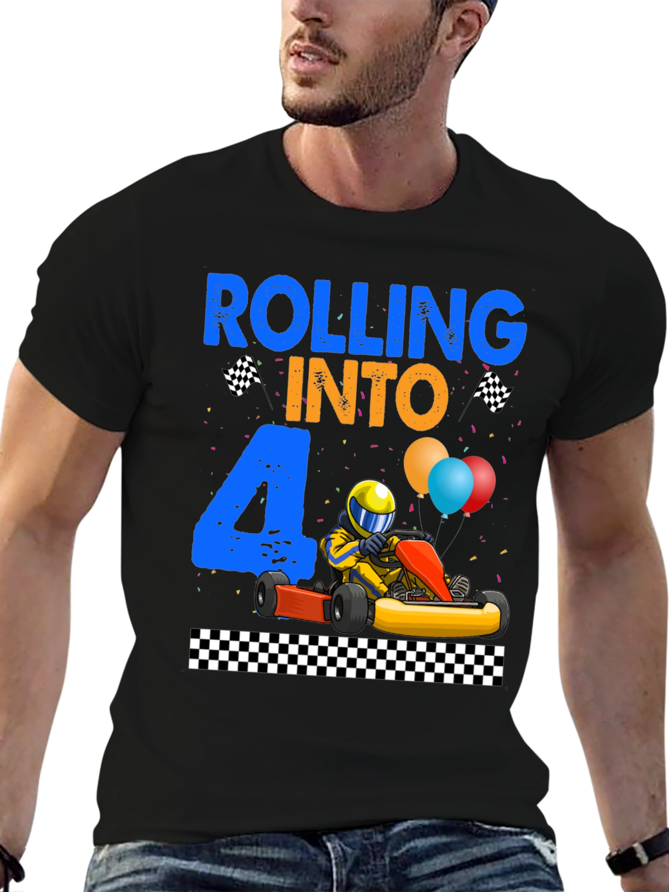 Rolling Into 4 Birthday T-Shirt Kart Racing Tee