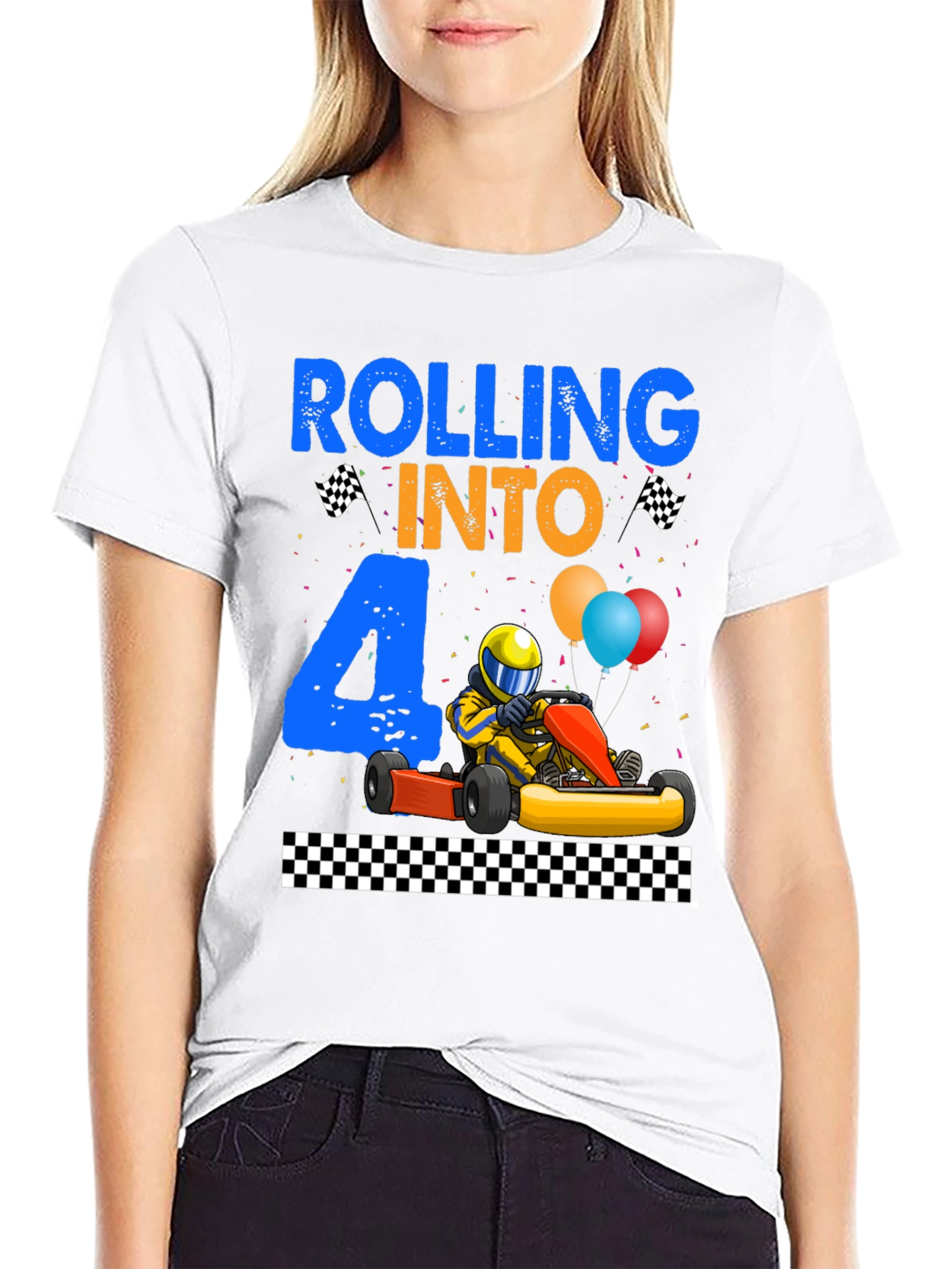 Rolling Into 4 Birthday T-Shirt Kart Racing Tee