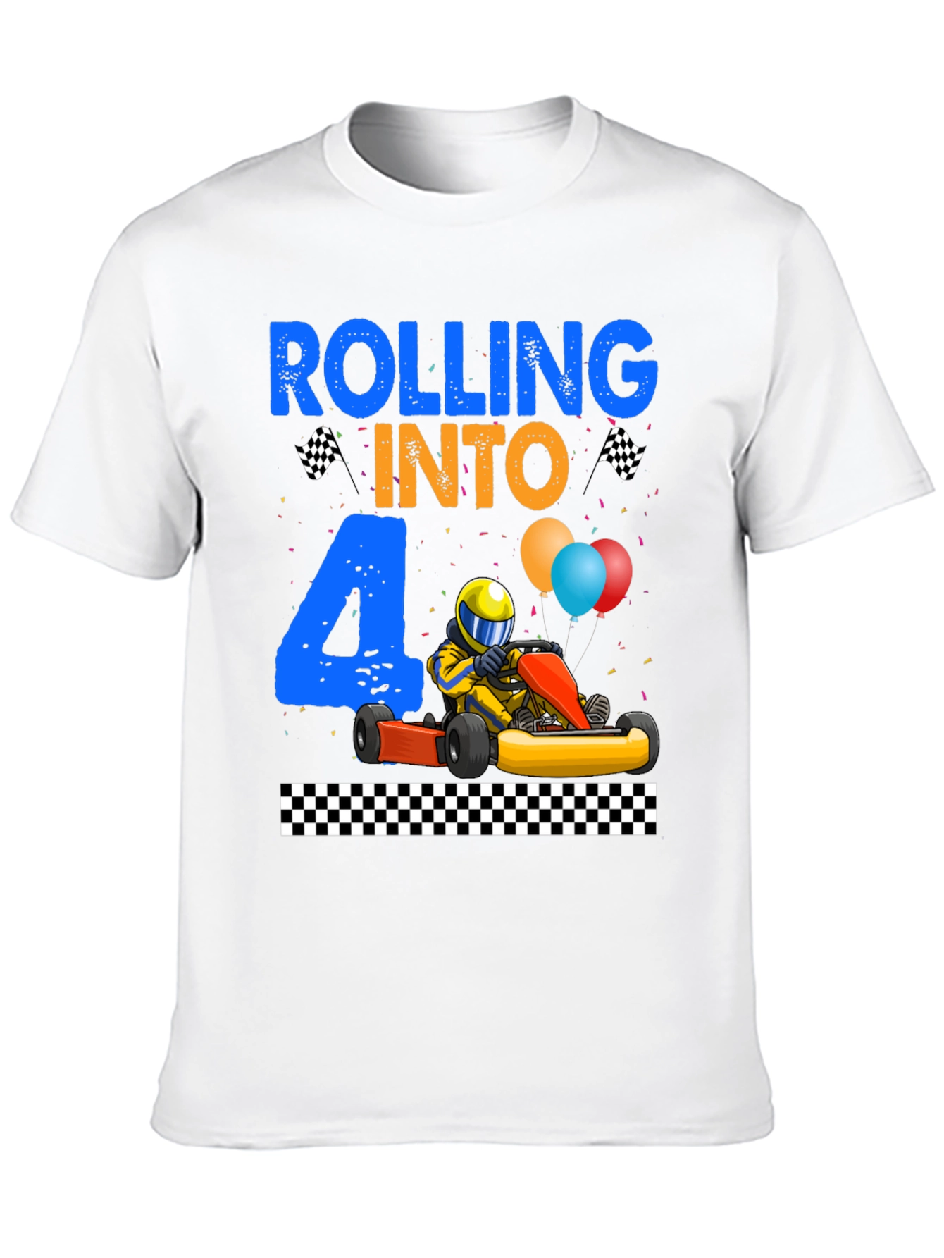 Rolling Into 4 Birthday T-Shirt Kart Racing Tee