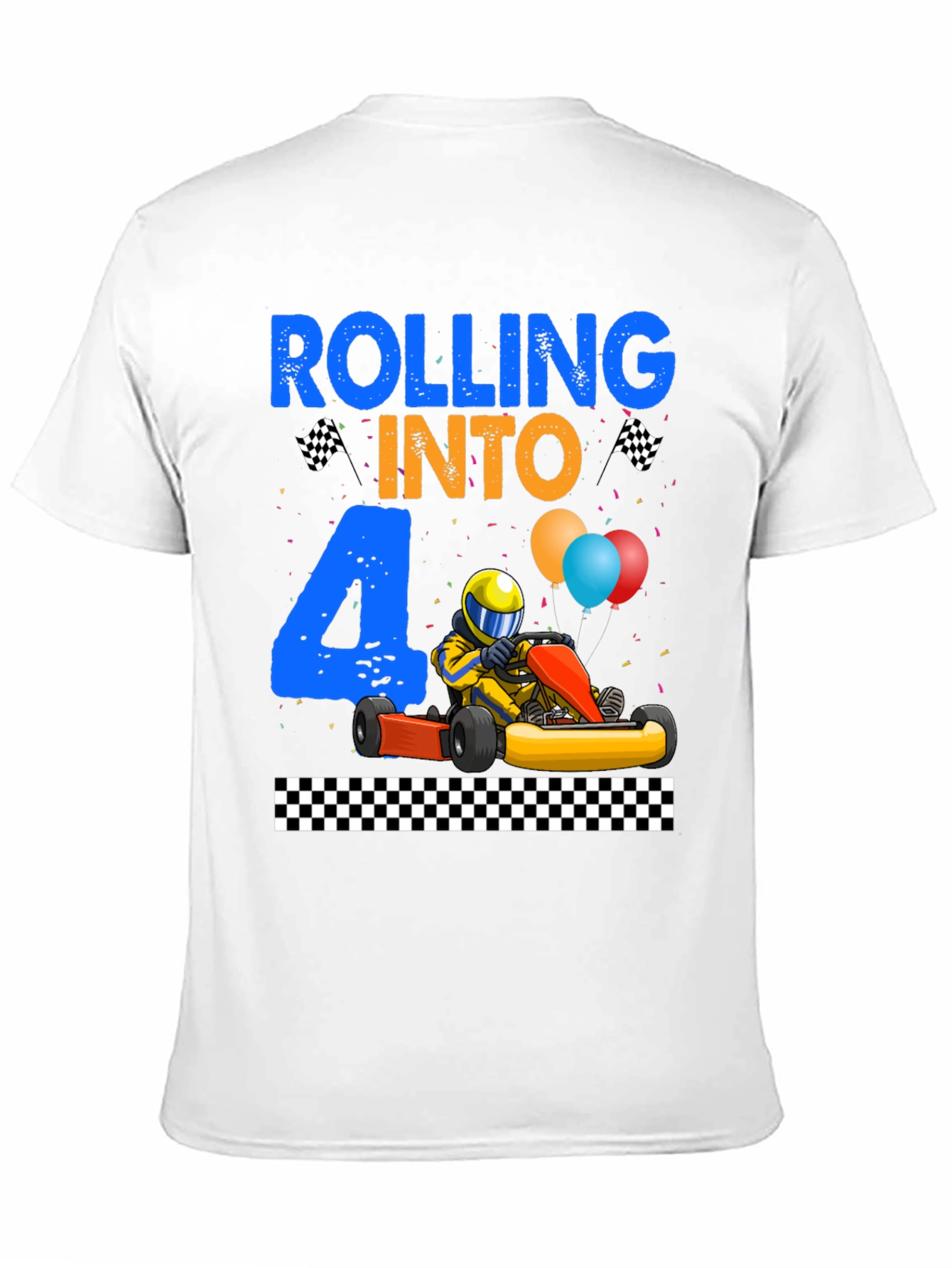 Rolling Into 4 Birthday T-Shirt Kart Racing Tee