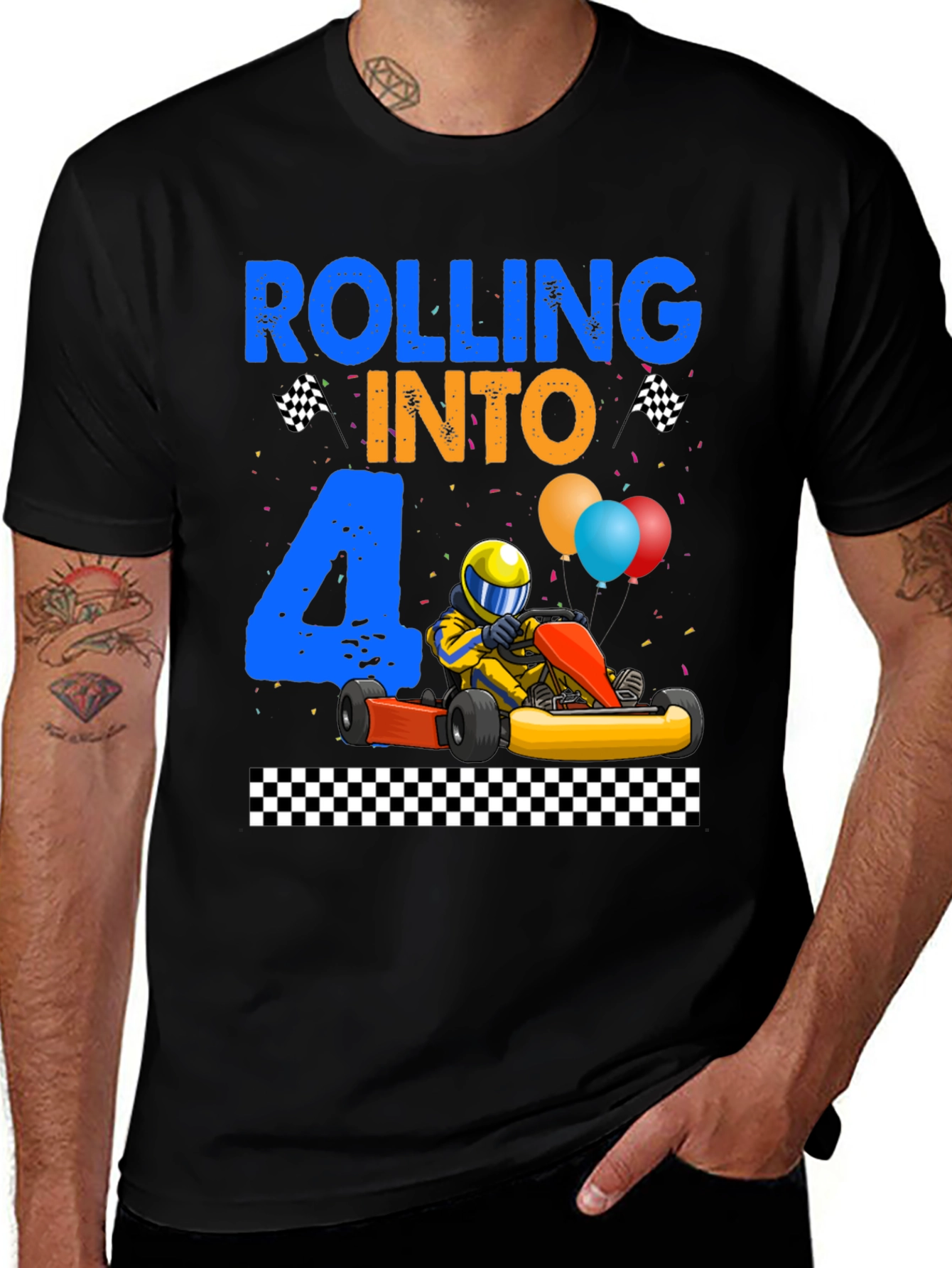 Rolling Into 4 Birthday T-Shirt Kart Racing Tee