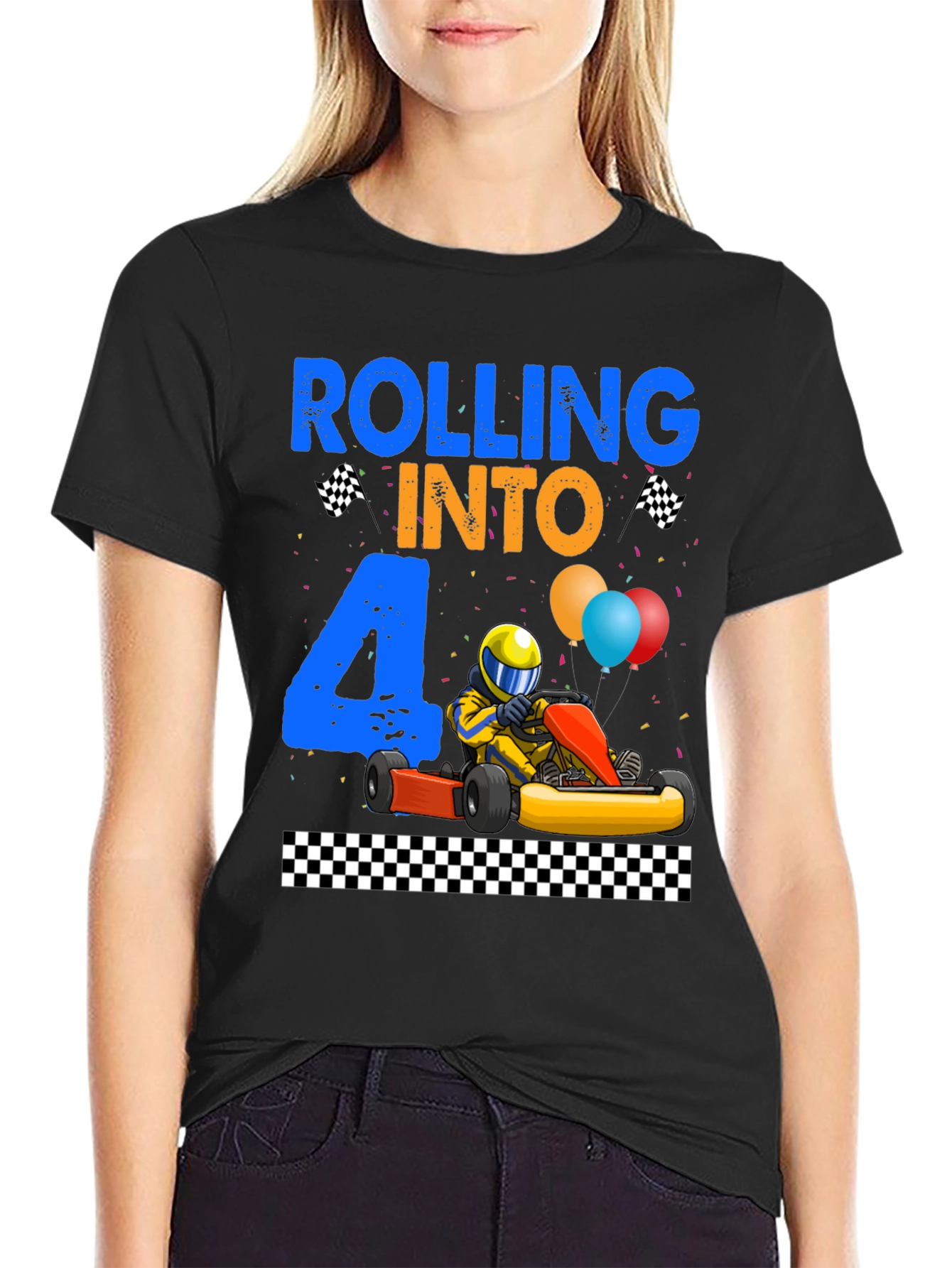Rolling Into 4 Birthday T-Shirt Kart Racing Tee