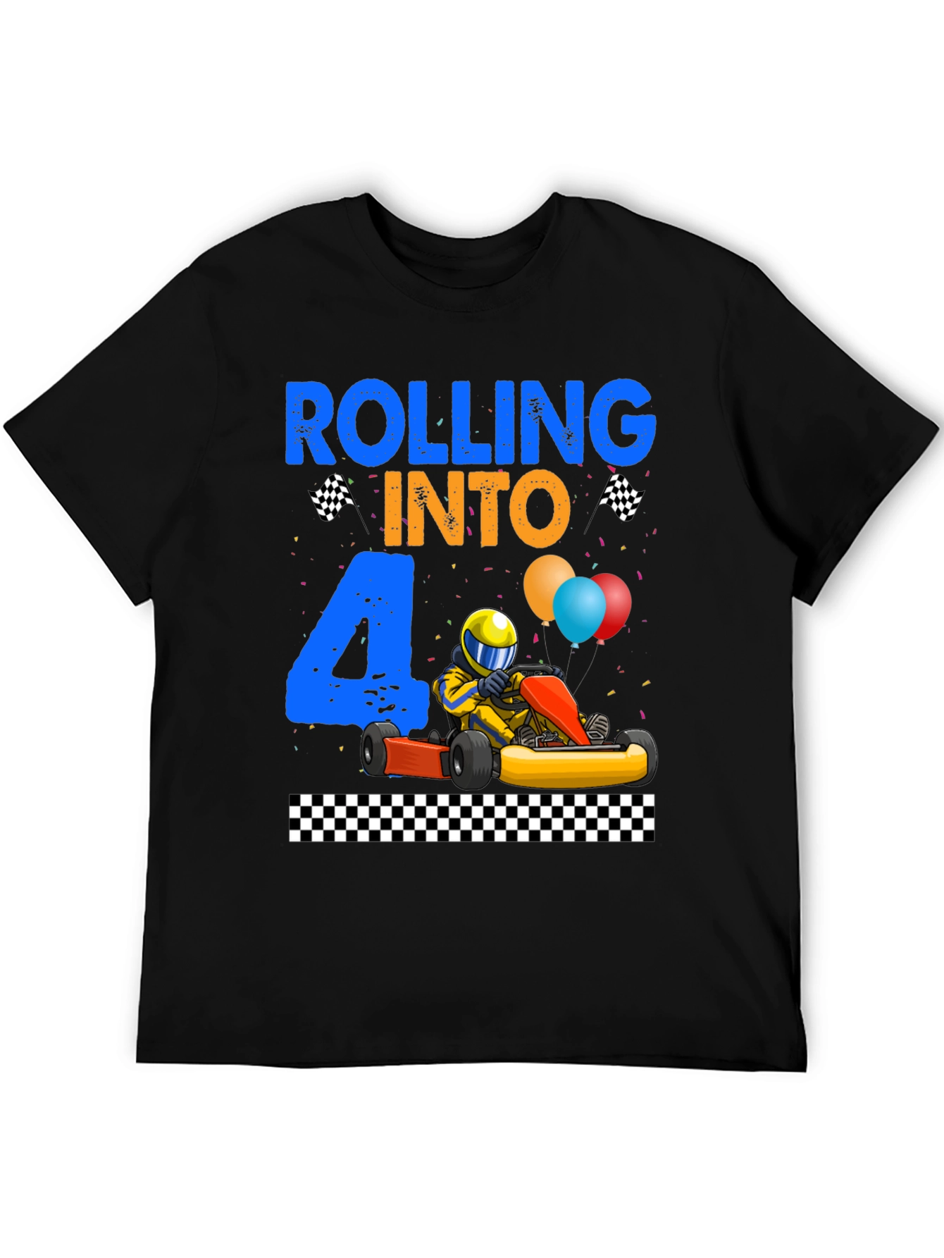 Rolling Into 4 Birthday T-Shirt Kart Racing Tee