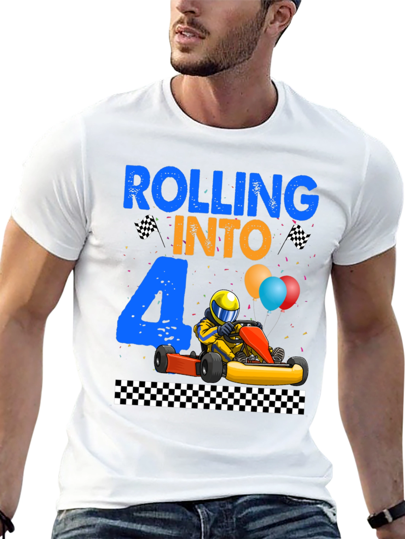 Rolling Into 4 Birthday T-Shirt Kart Racing Tee