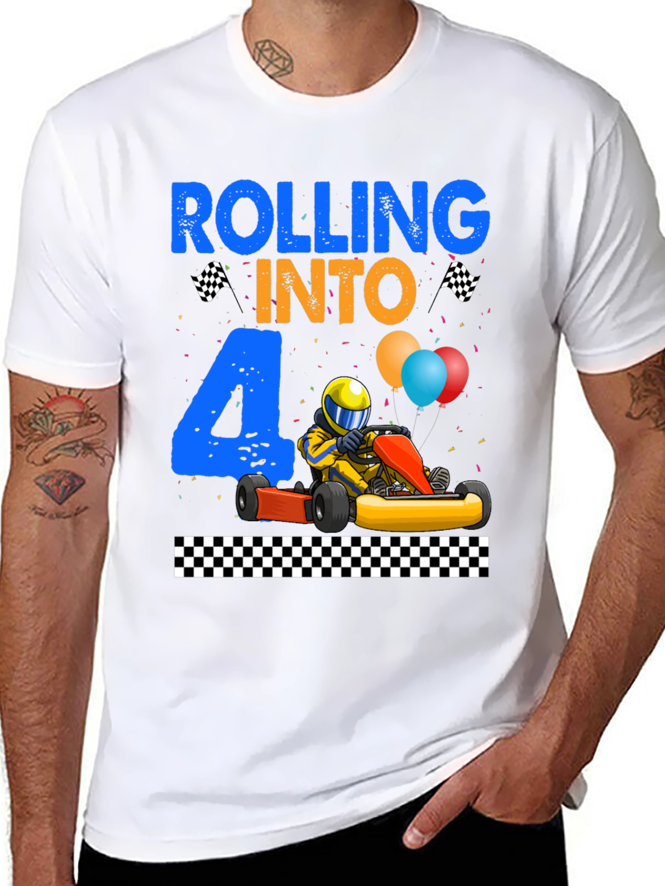 Rolling Into 4 Birthday T-Shirt Kart Racing Tee
