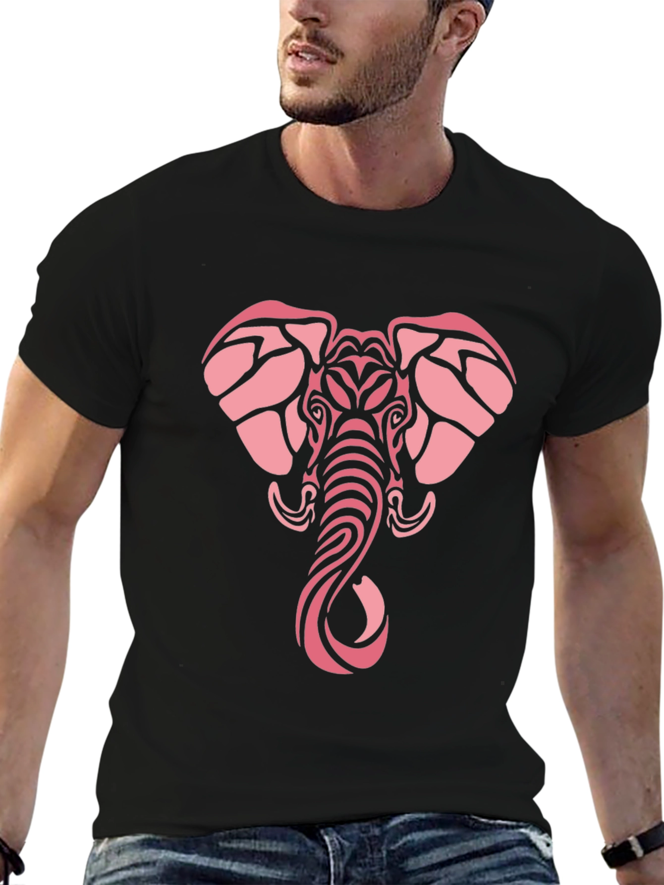 Tribal Elephant Graphic Tee - Black Cotton Comfort