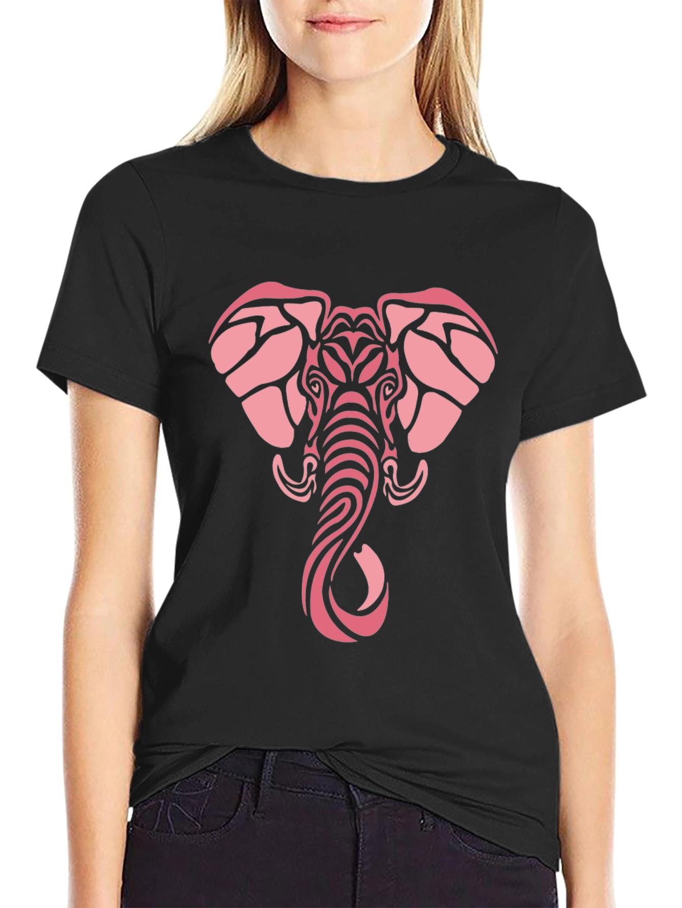 Tribal Elephant Graphic Tee - Black Cotton Comfort