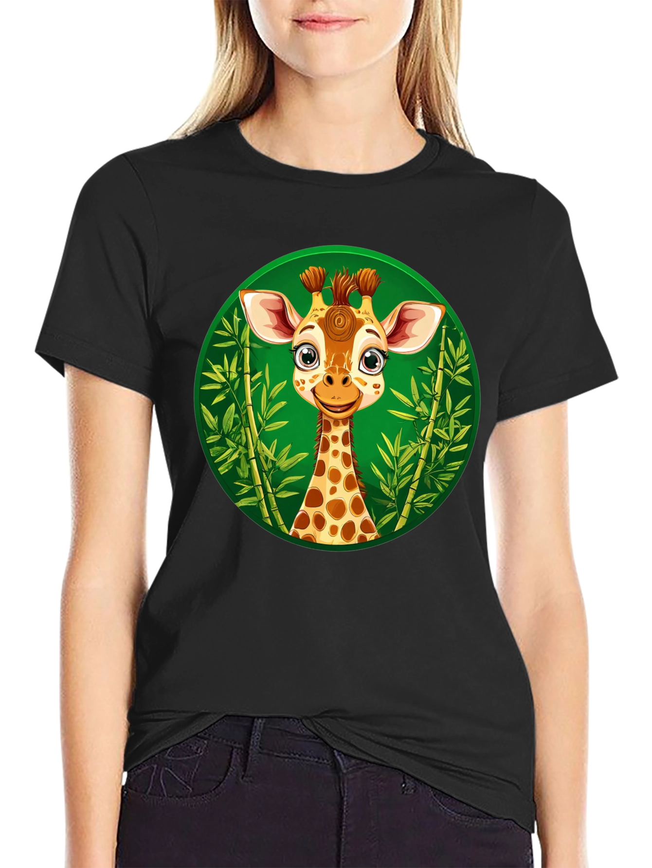 Cute Giraffe Graphic Tee - Black Unisex Shirt