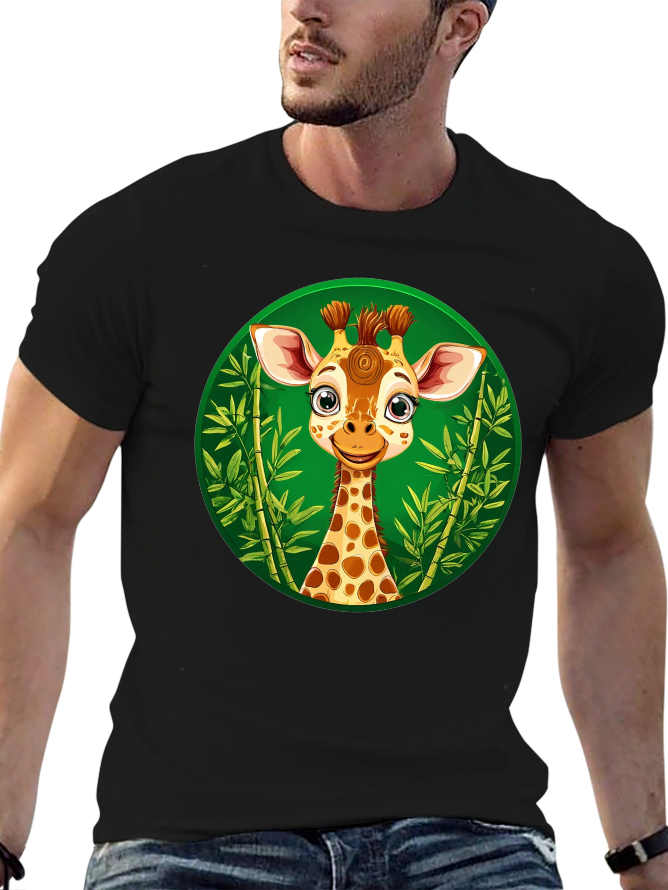Cute Giraffe Graphic Tee - Black Unisex Shirt