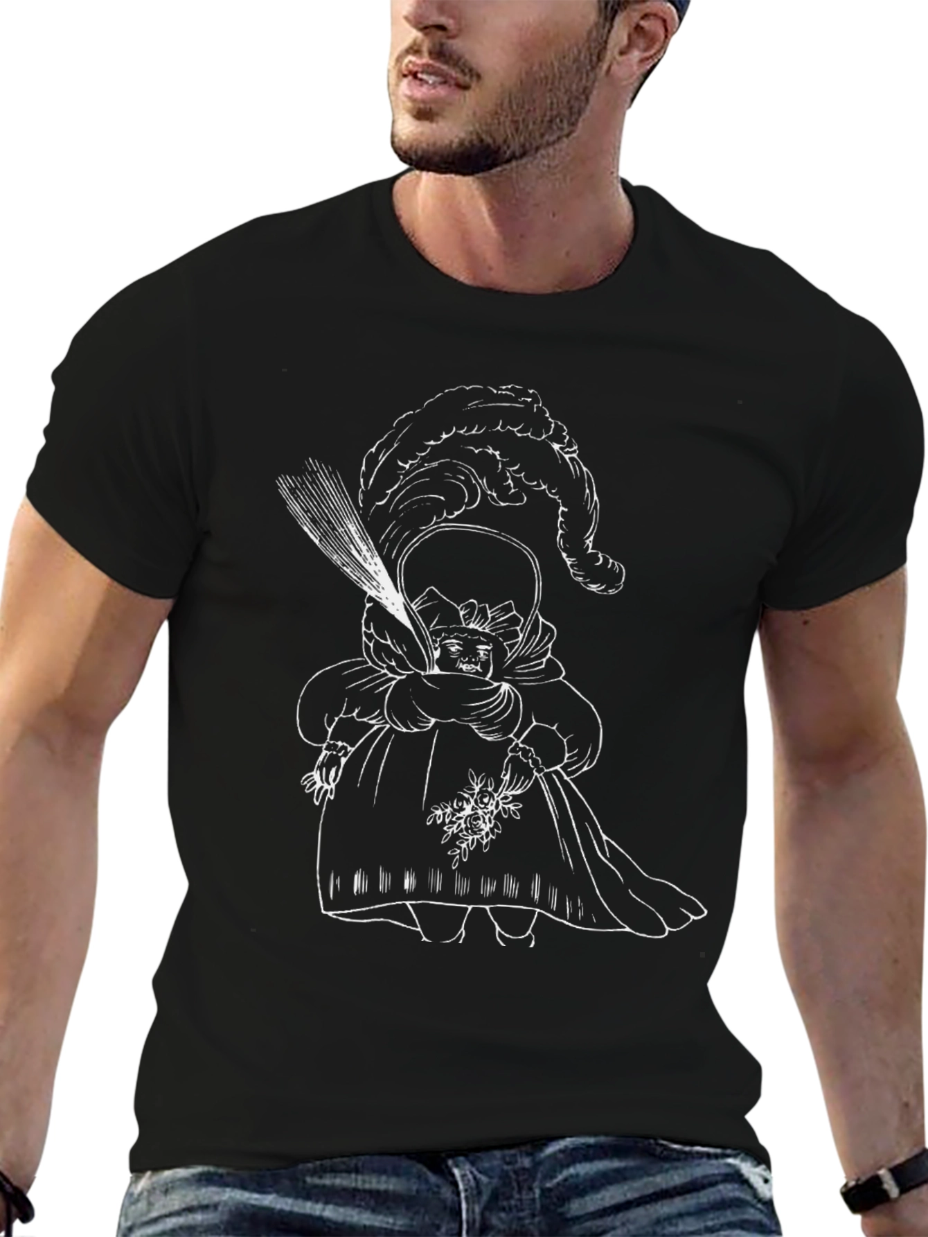 Whimsical Doll Graphic Tee - Unique Black T-Shirt