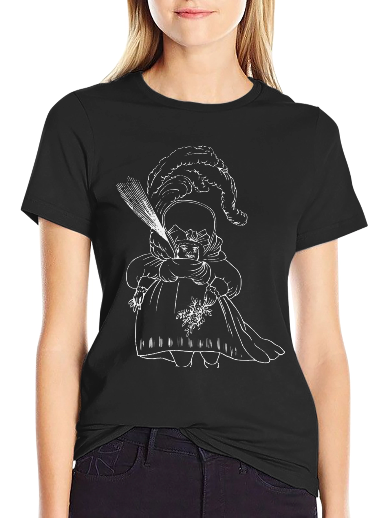 Whimsical Doll Graphic Tee - Unique Black T-Shirt