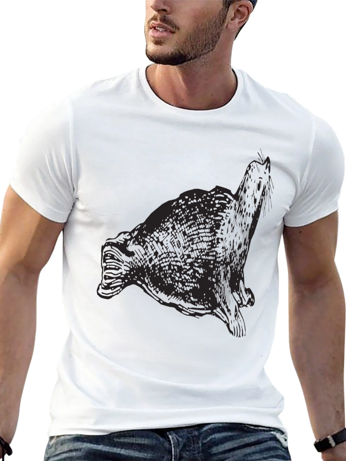 Seal Graphic Print Black T-Shirt