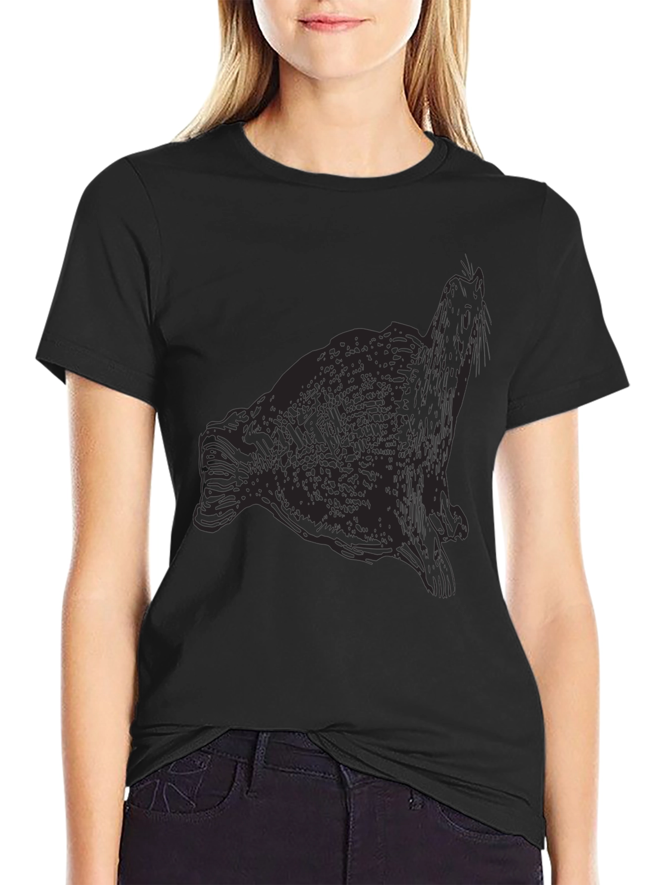 Seal Graphic Print Black T-Shirt