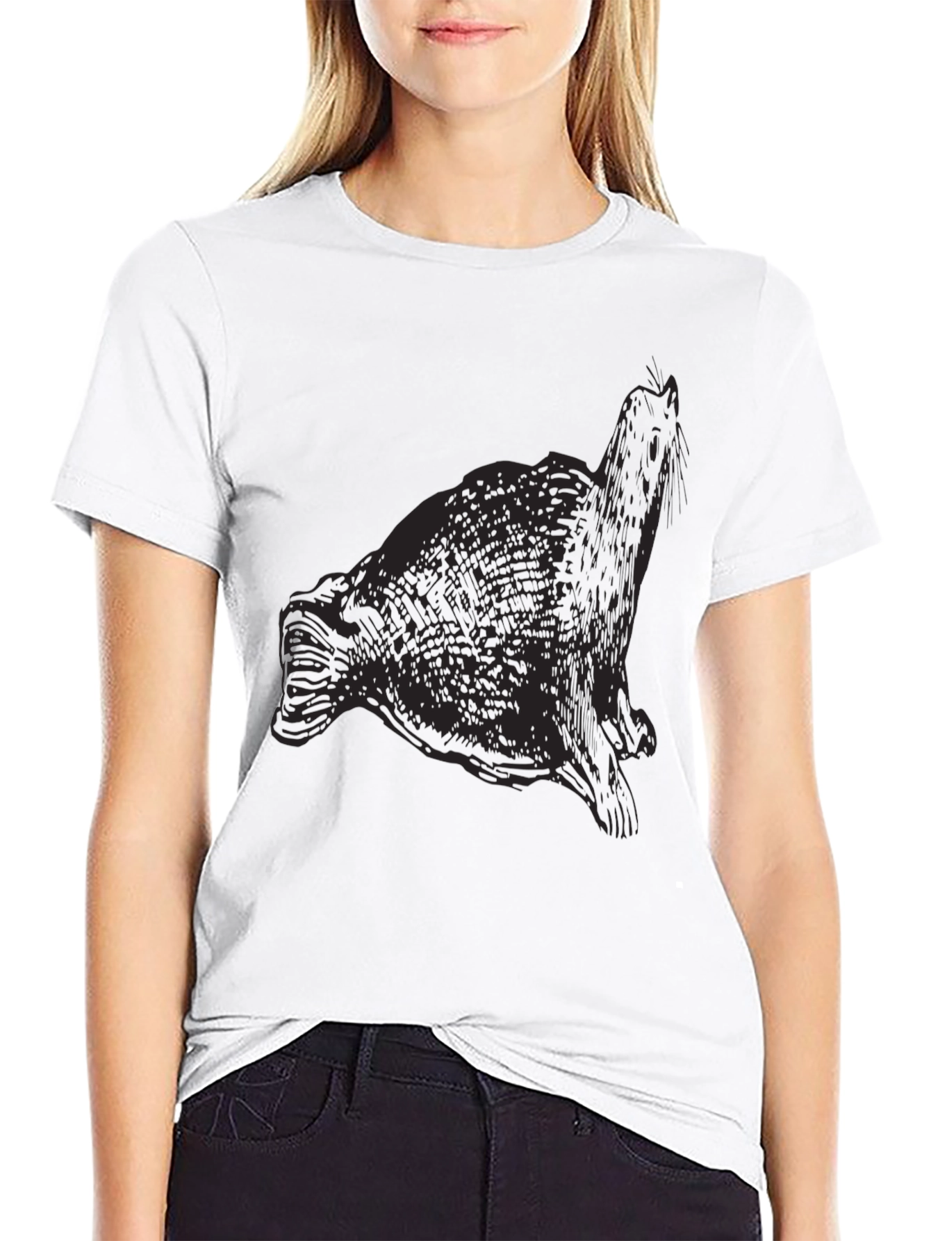 Seal Graphic Print Black T-Shirt