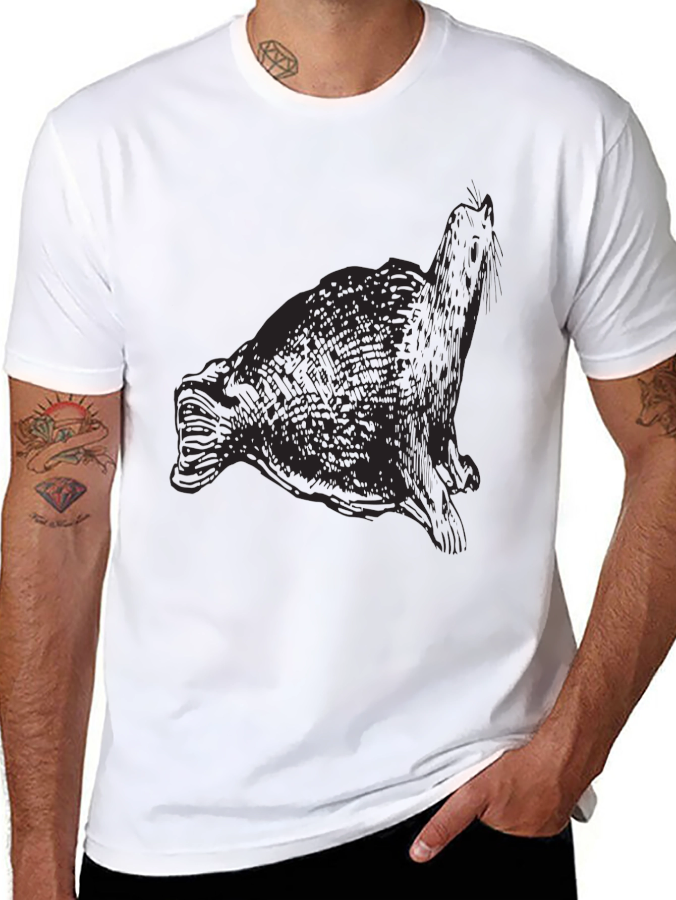 Seal Graphic Print Black T-Shirt