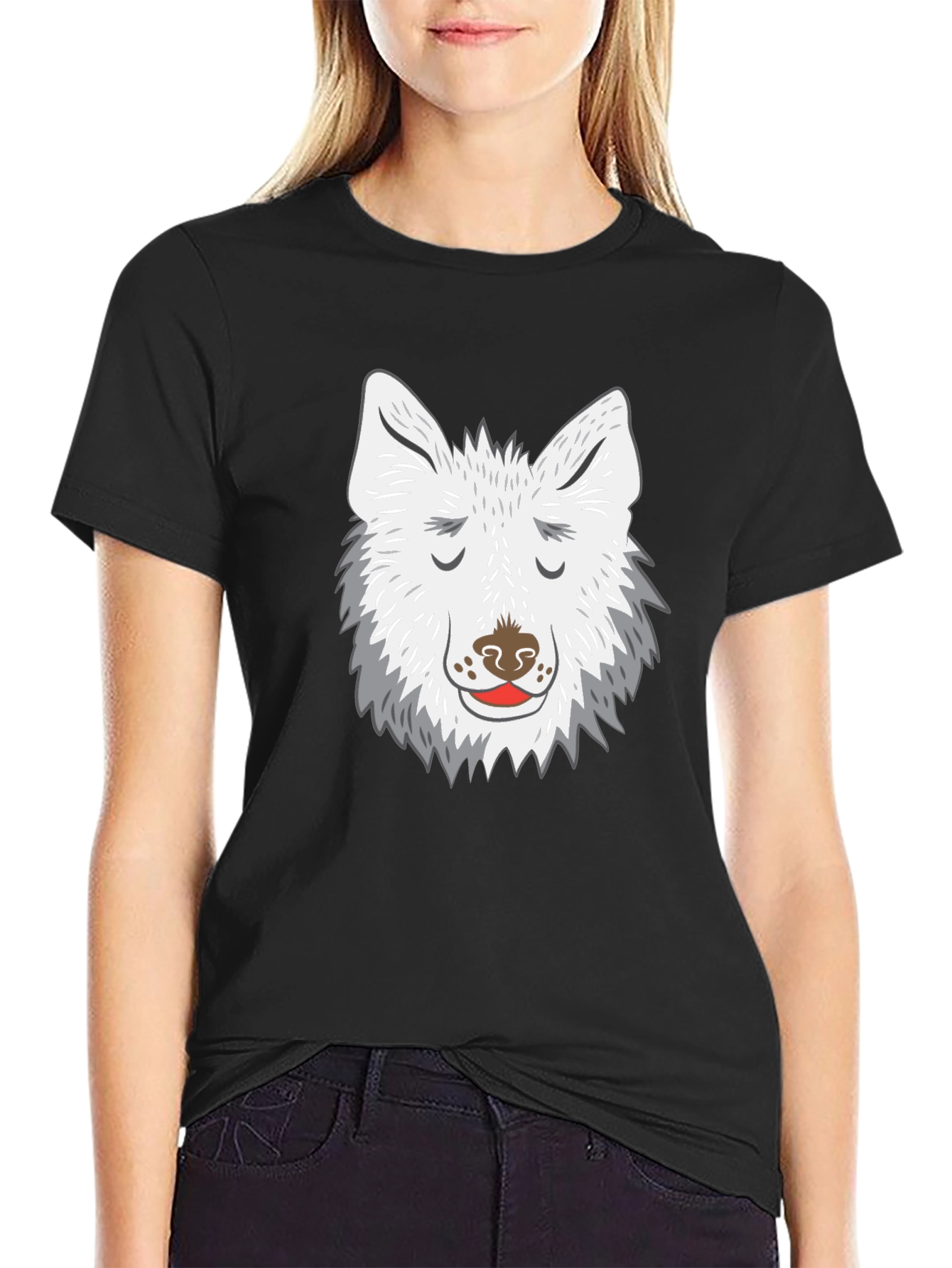 Wolf Face Graphic Tee - Black Cotton Blend