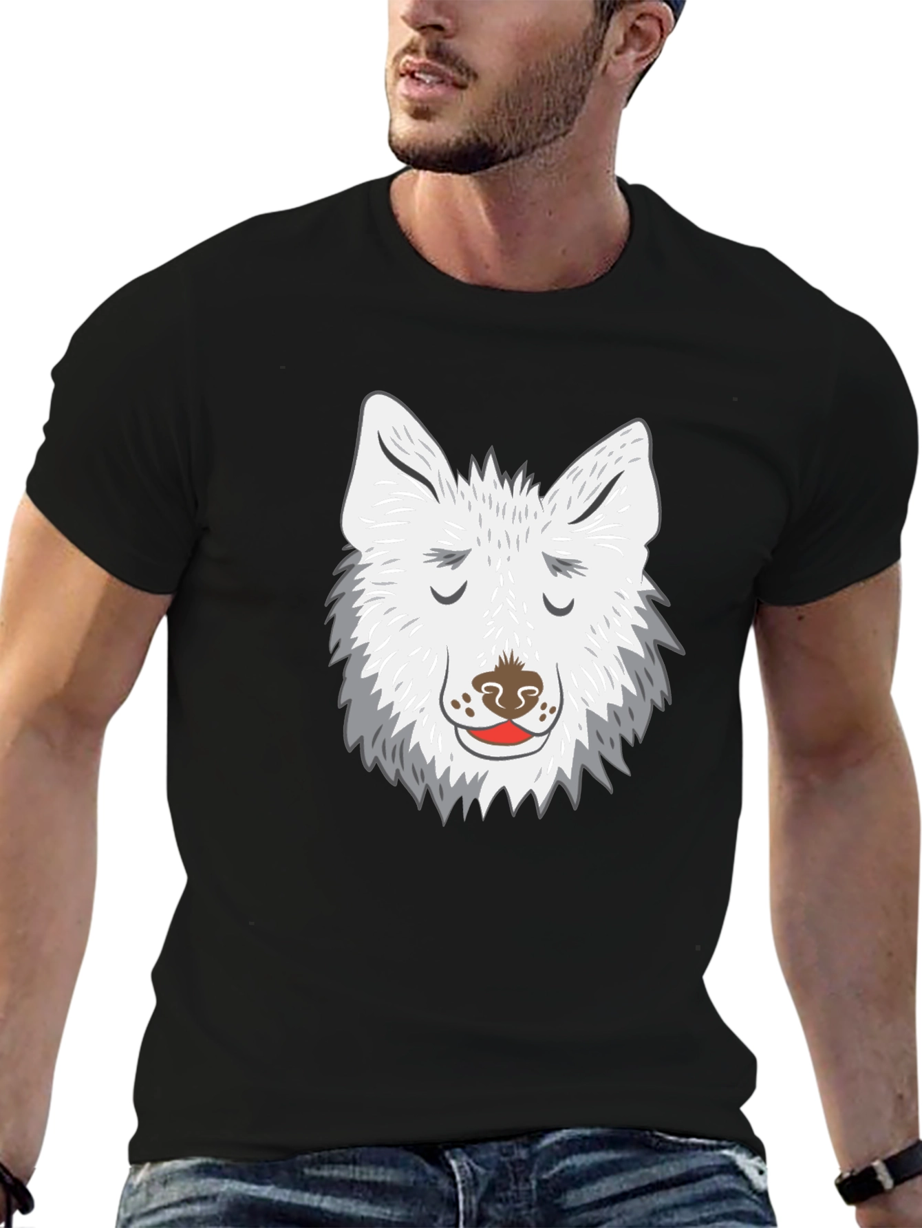 Wolf Face Graphic Tee - Black Cotton Blend