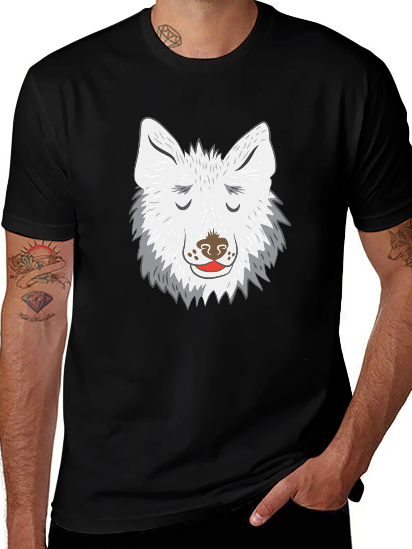 Wolf Face Graphic Tee - Black Cotton Blend
