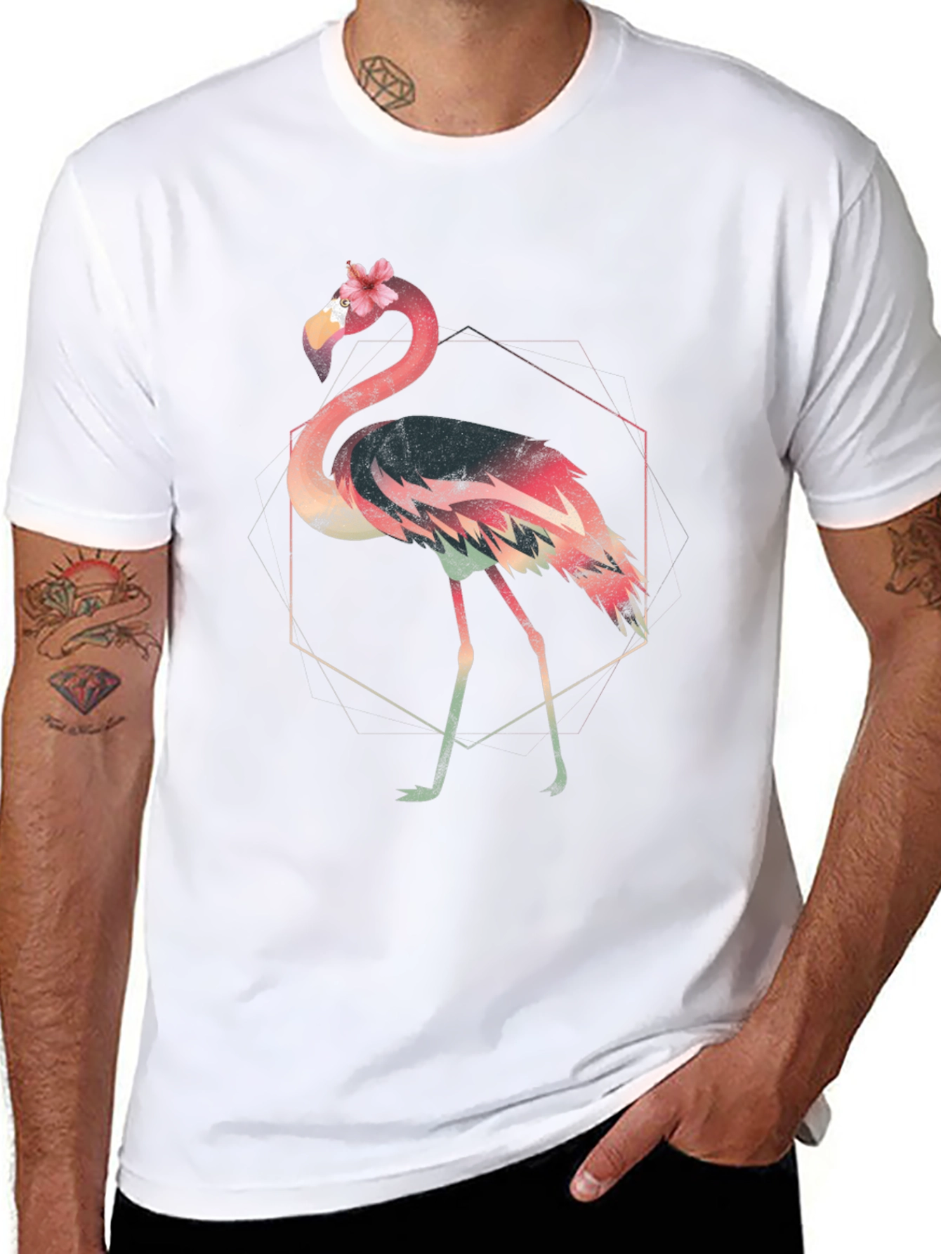 Geometric Flamingo Graphic Tee - Stylish & Unique