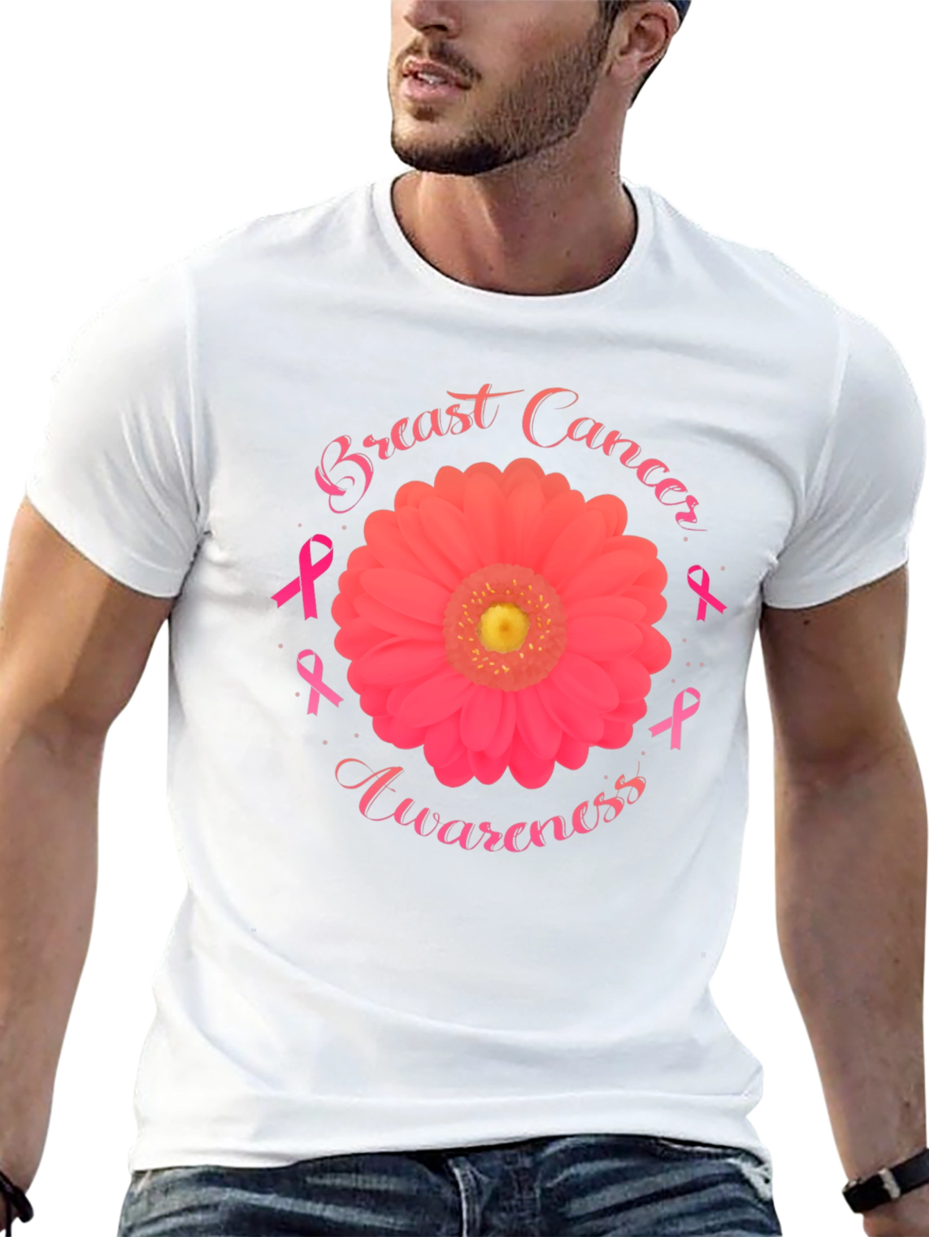 Breast Cancer Awareness T-Shirt Flower Ribbon