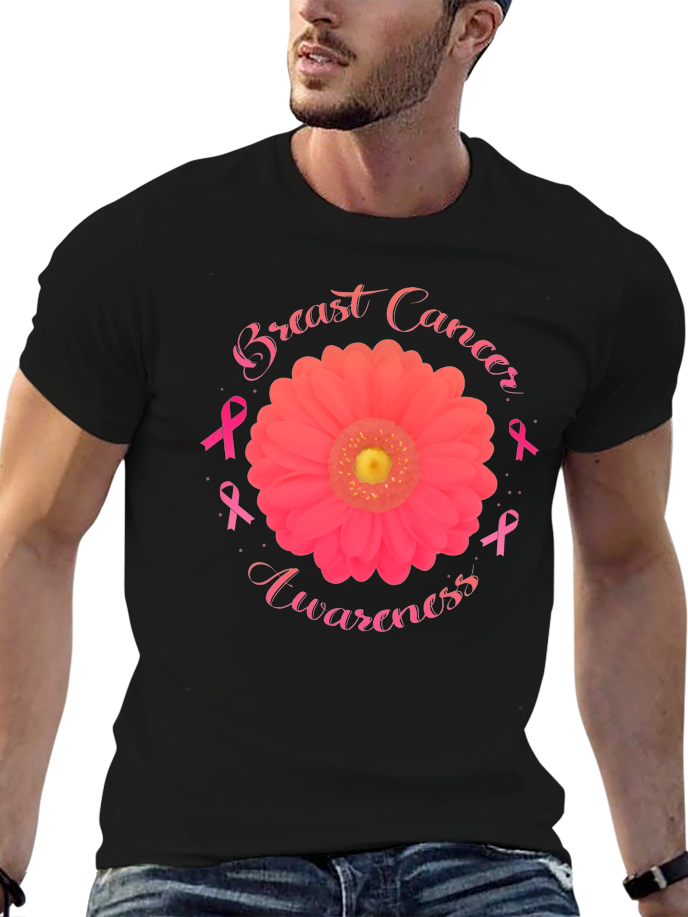 Breast Cancer Awareness T-Shirt Flower Ribbon