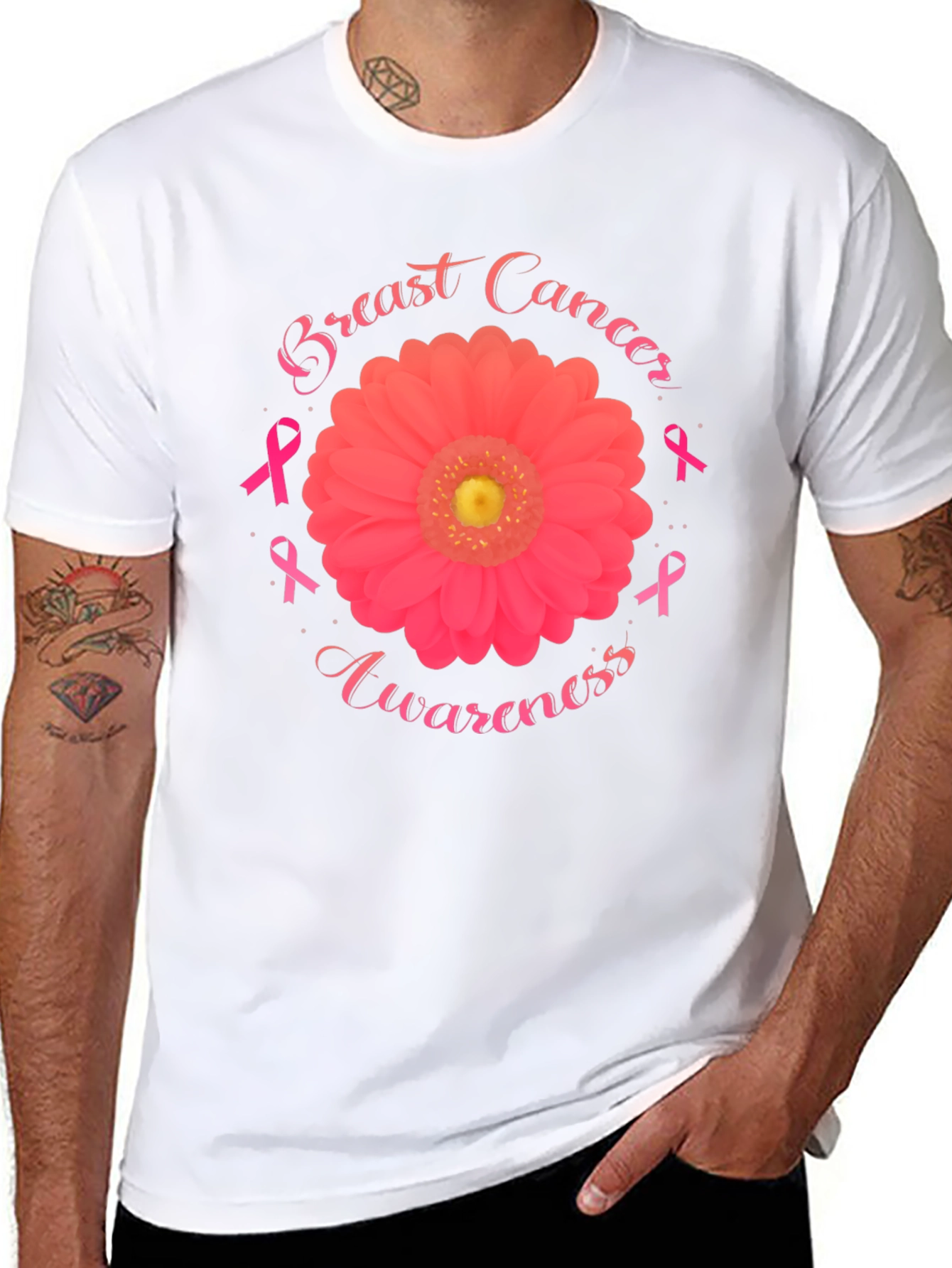 Breast Cancer Awareness T-Shirt Flower Ribbon