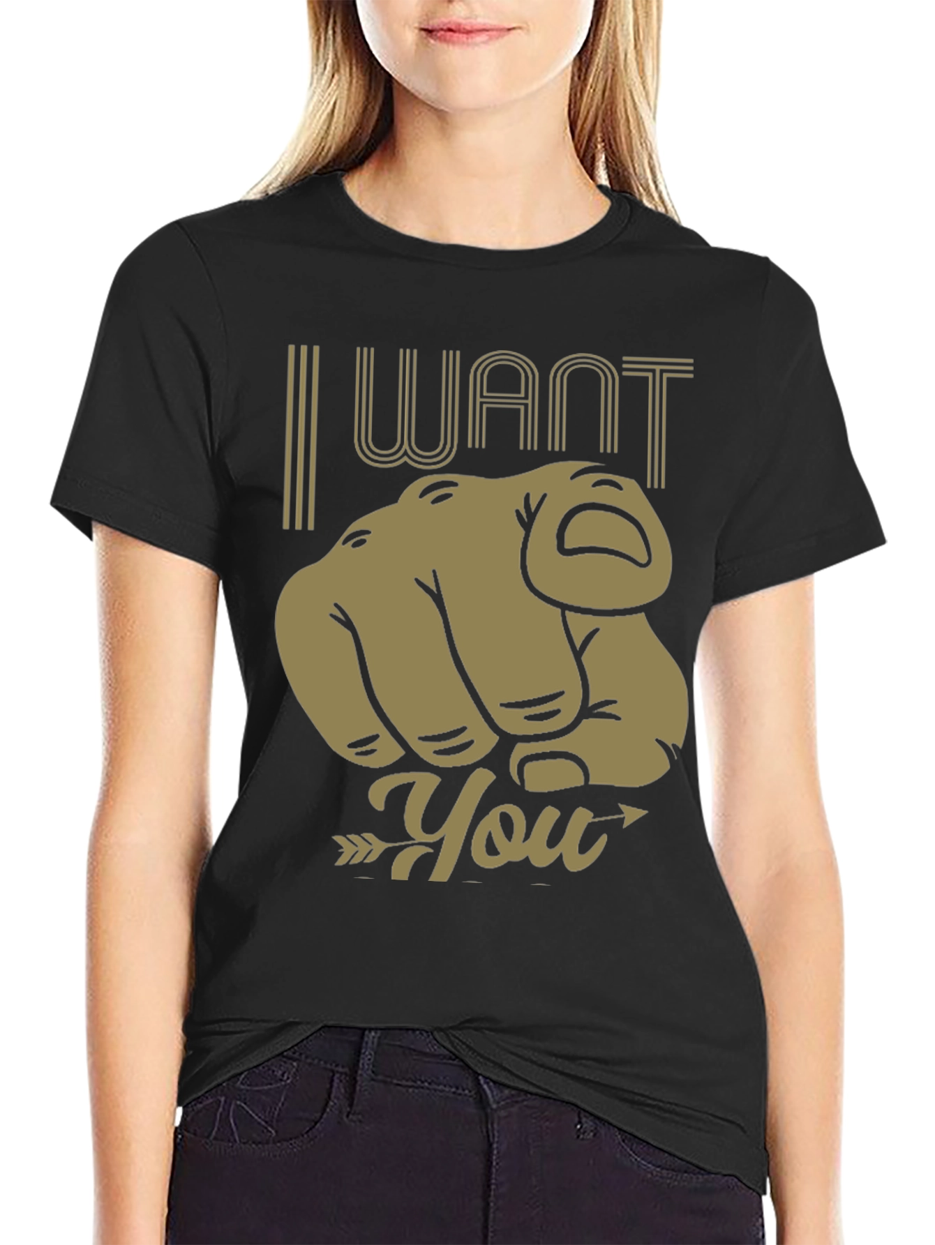 I Want You Graphic Print Tee - Black