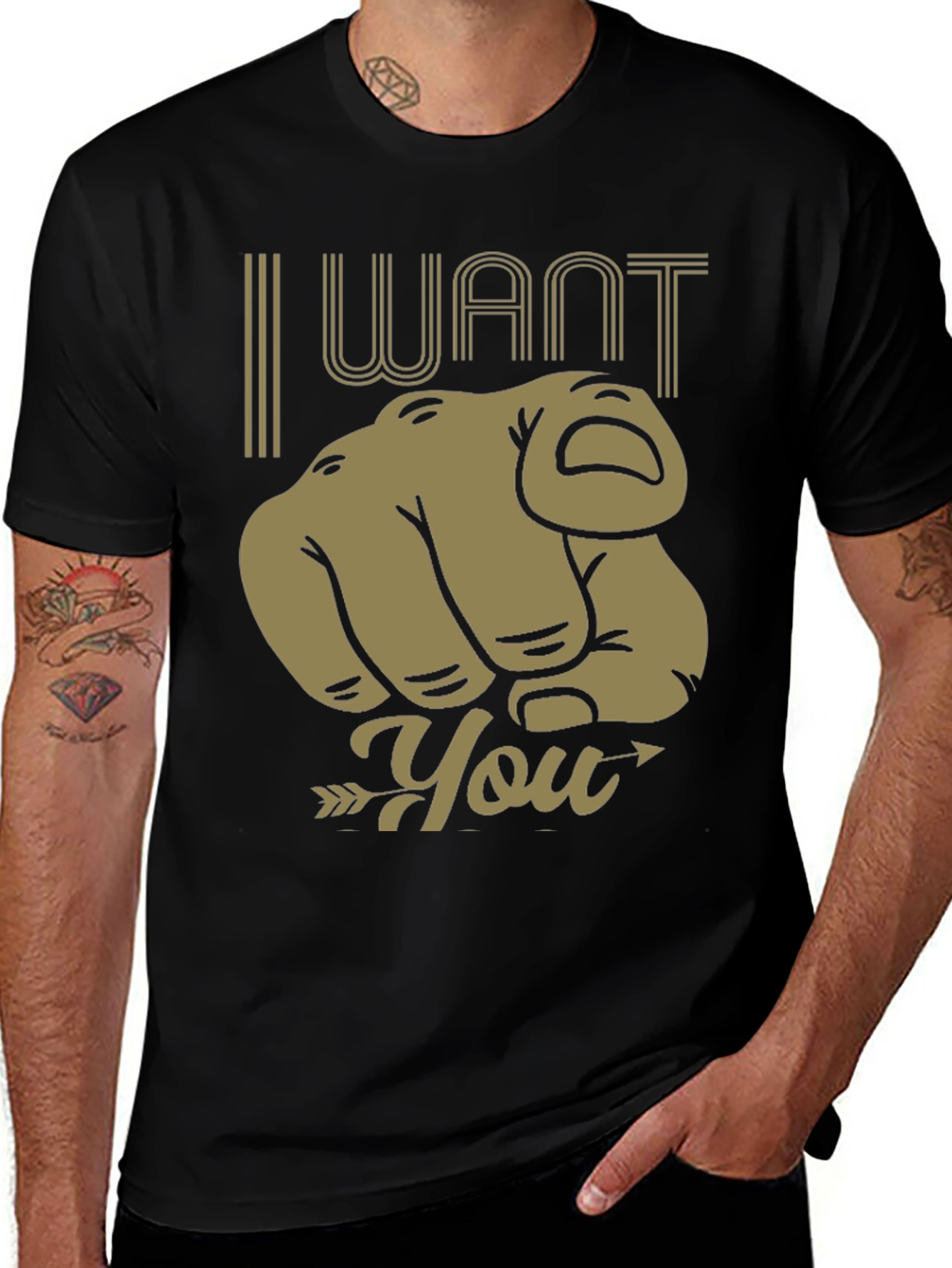 I Want You Graphic Print Tee - Black