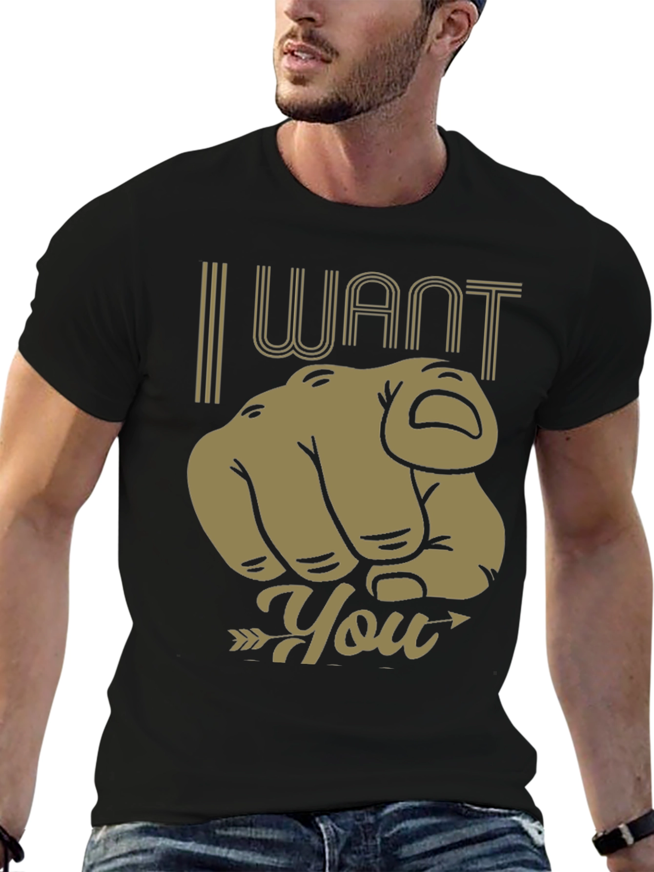 I Want You Graphic Print Tee - Black