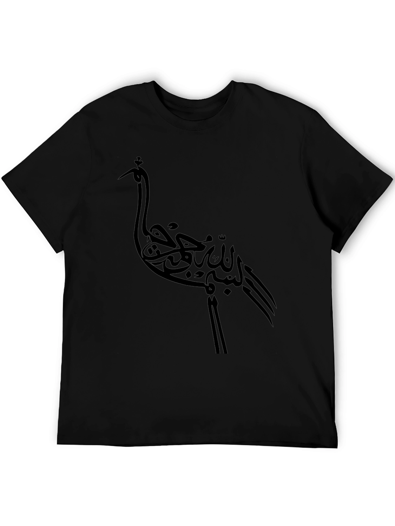 Stylish Black T-Shirt with Crane Design