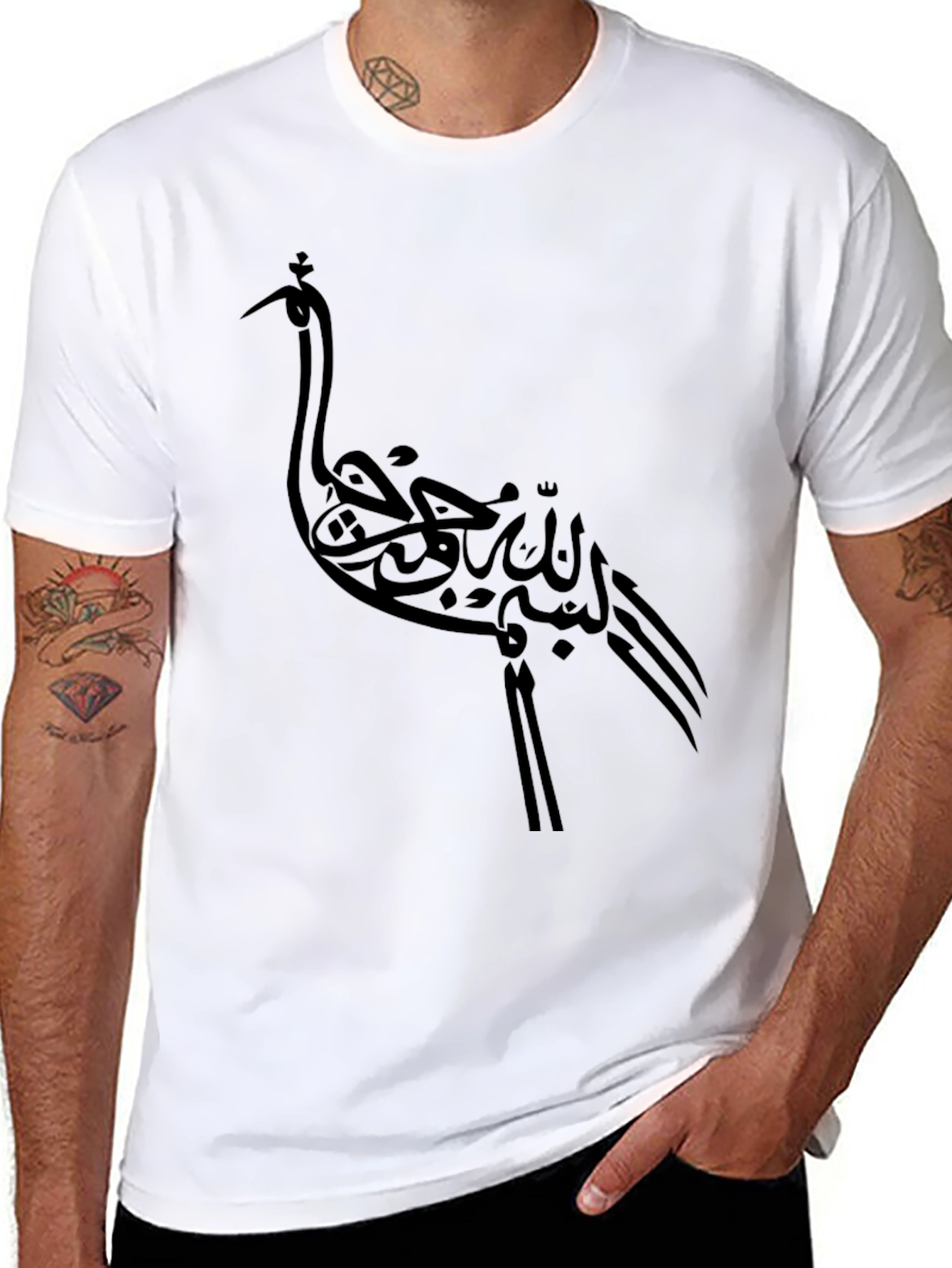 Stylish Black T-Shirt with Crane Design