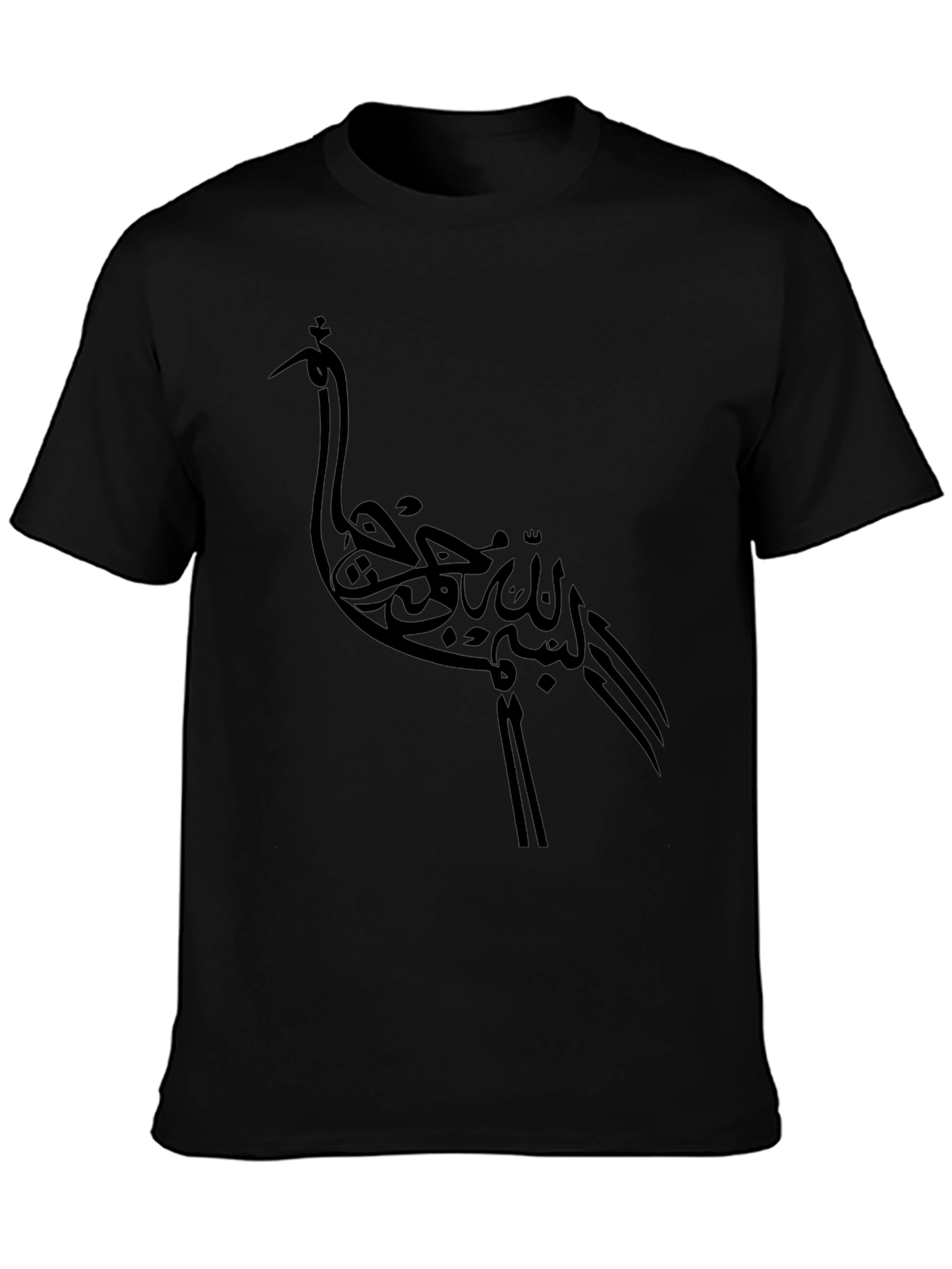 Stylish Black T-Shirt with Crane Design