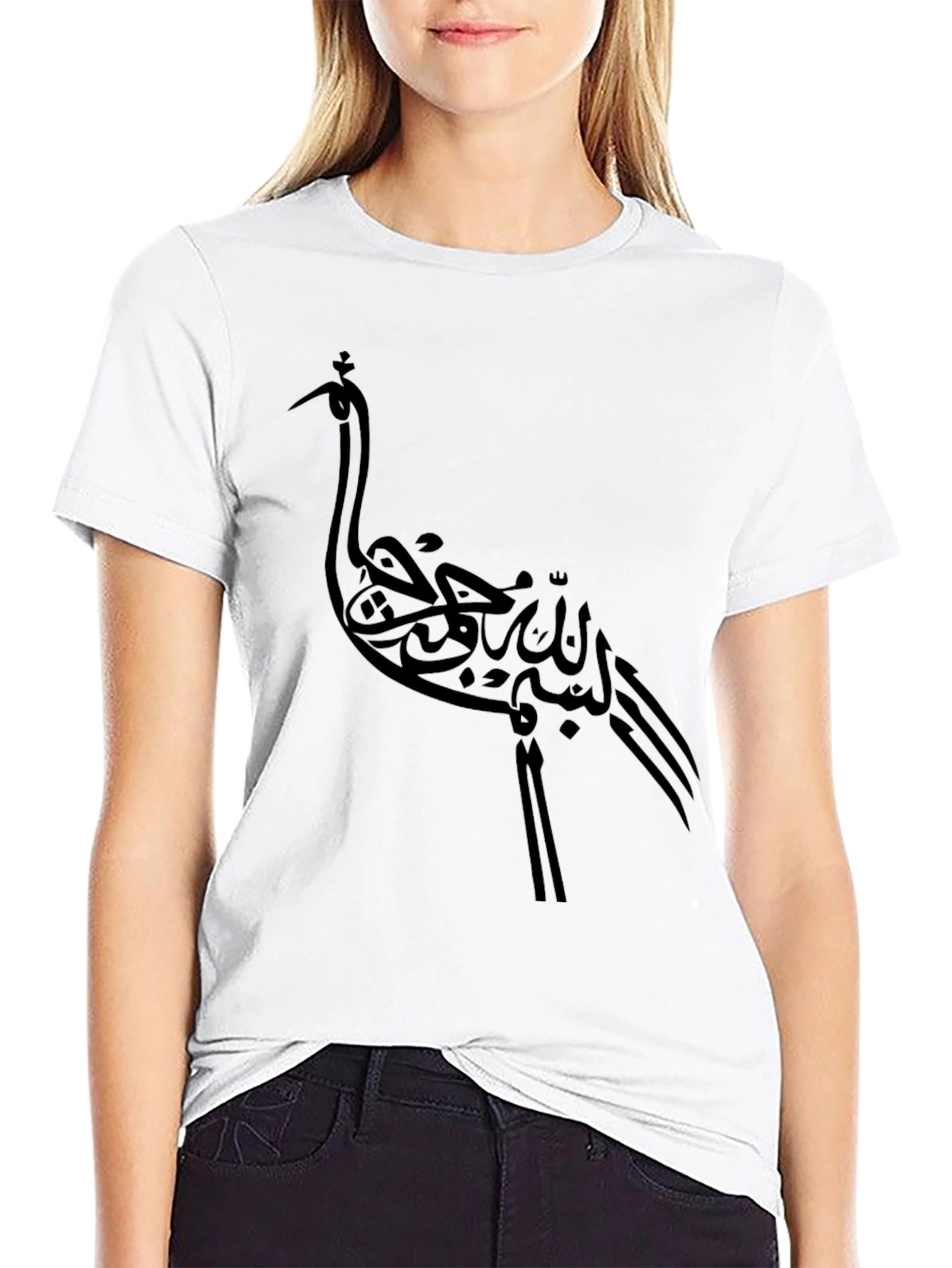 Stylish Black T-Shirt with Crane Design