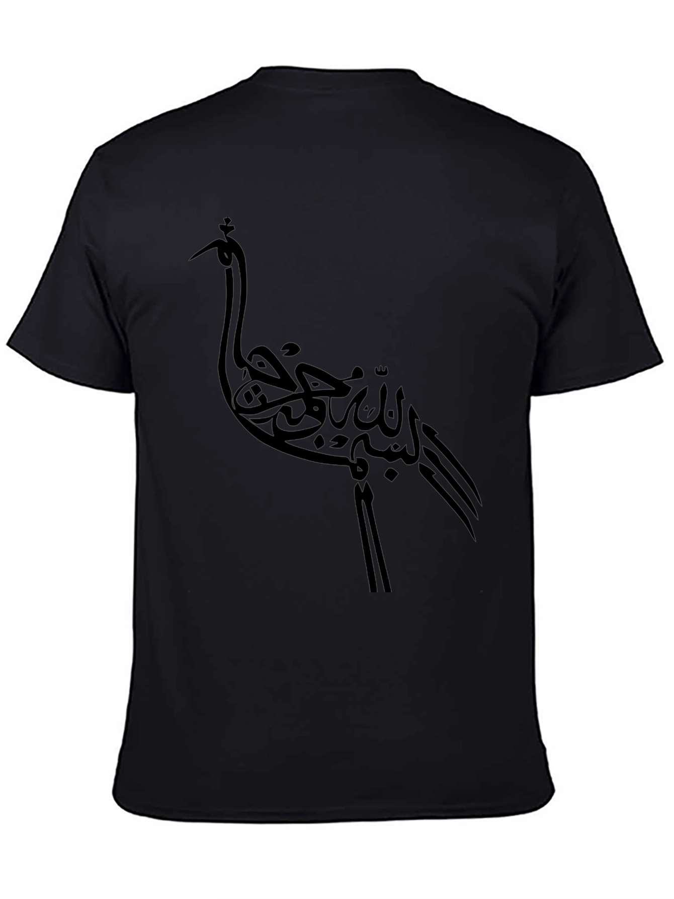 Stylish Black T-Shirt with Crane Design