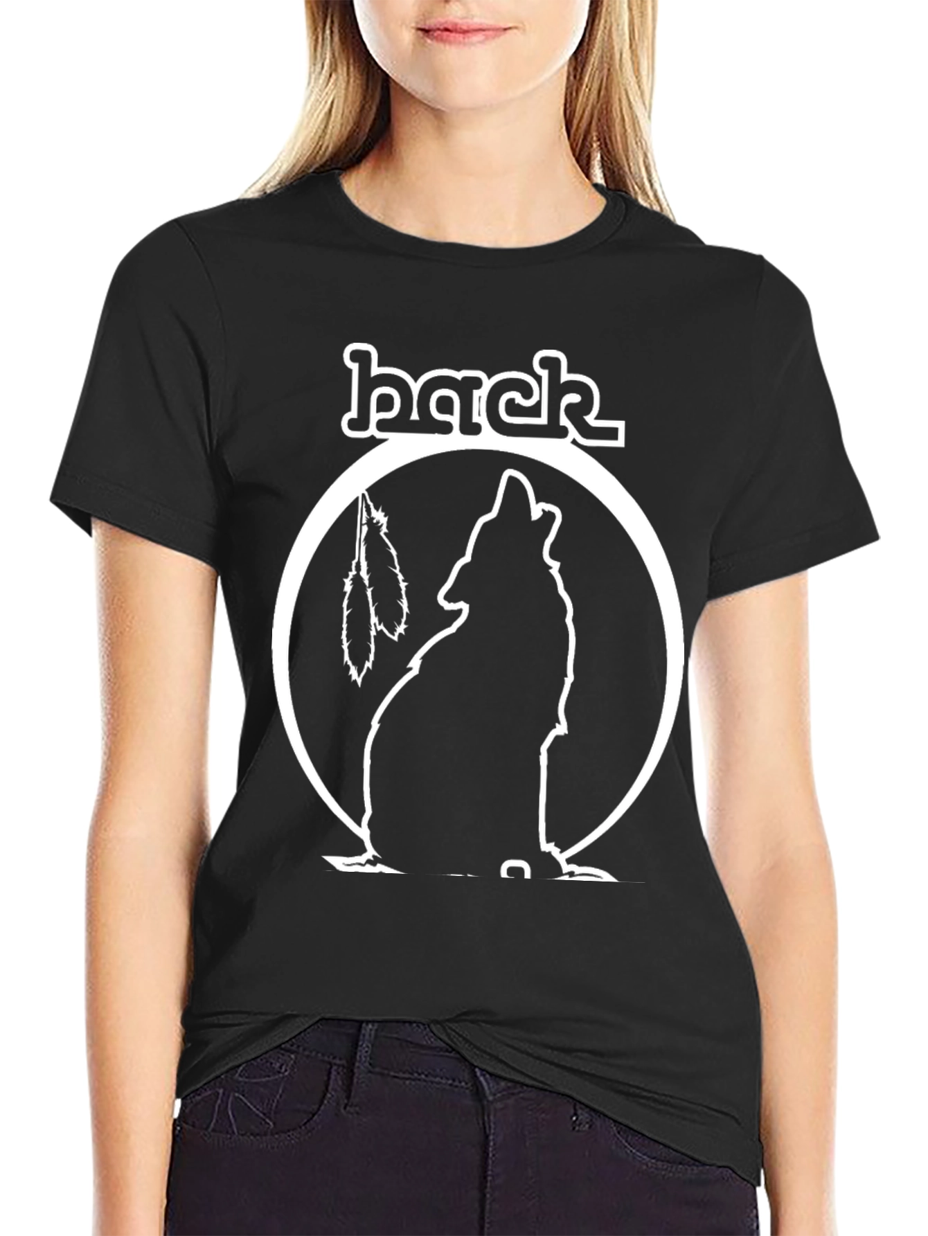 Black Wolf Tee with Feather Detail